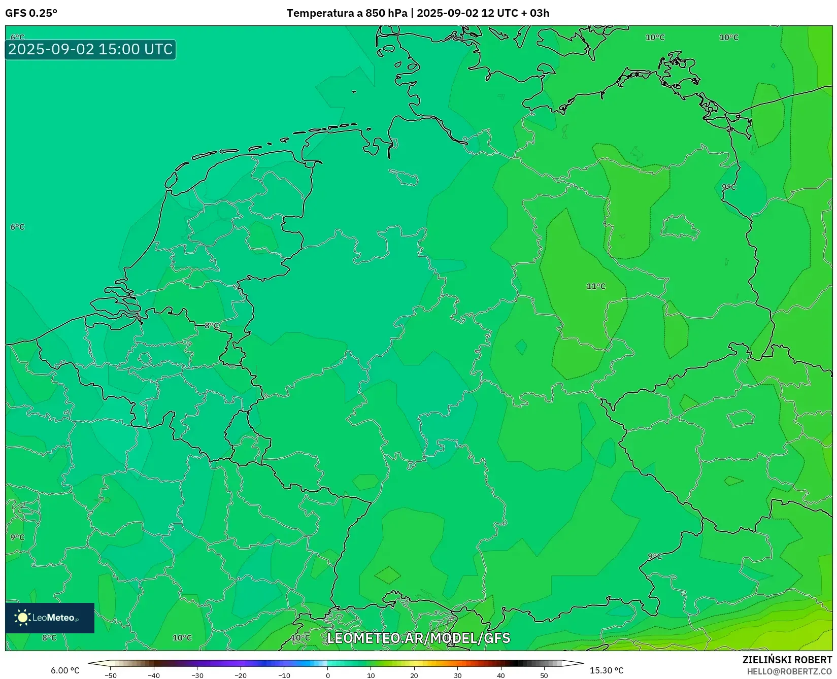 GFS model - Alemania, Temperatura a 850 hPa GFS model - Alemania, Temperatura a 850 hPa