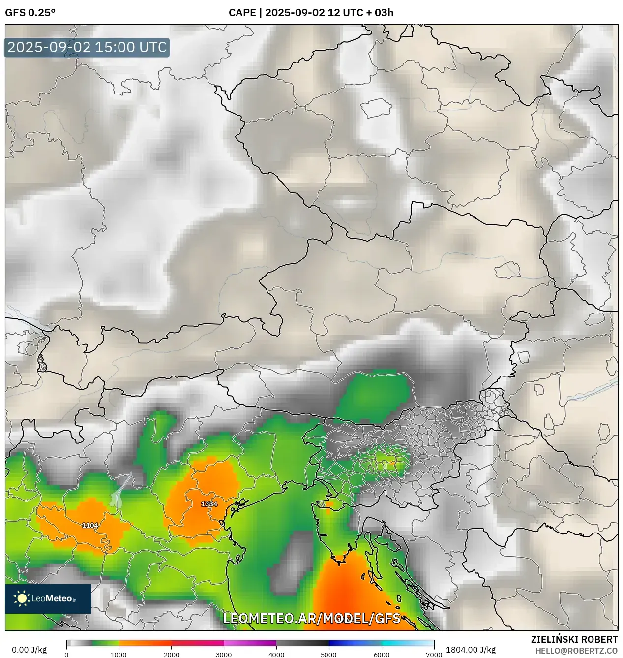 GFS model - Austria, CAPE GFS model - Austria, CAPE