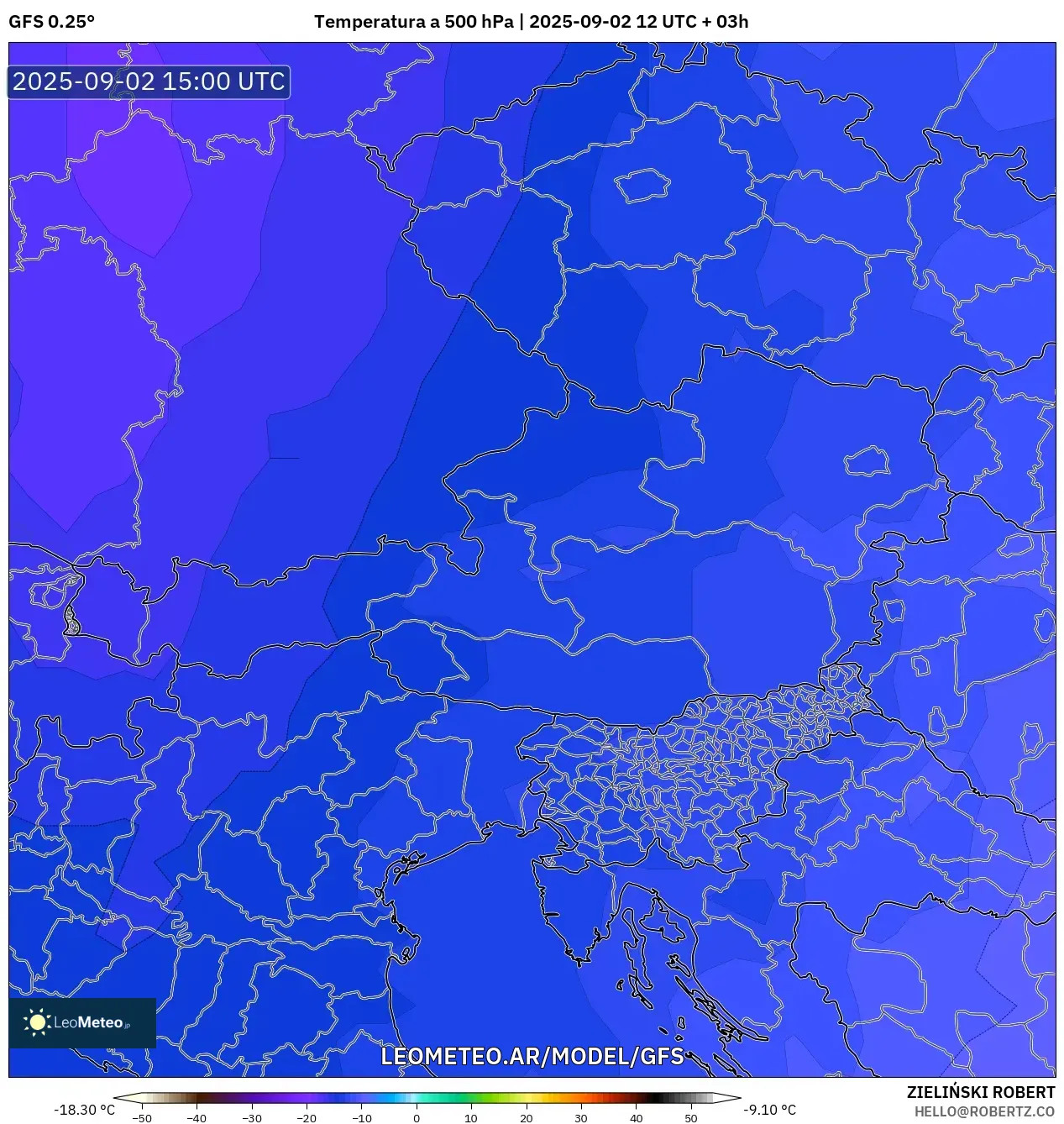 GFS model - Austria, Temperatura a 500 hPa GFS model - Austria, Temperatura a 500 hPa