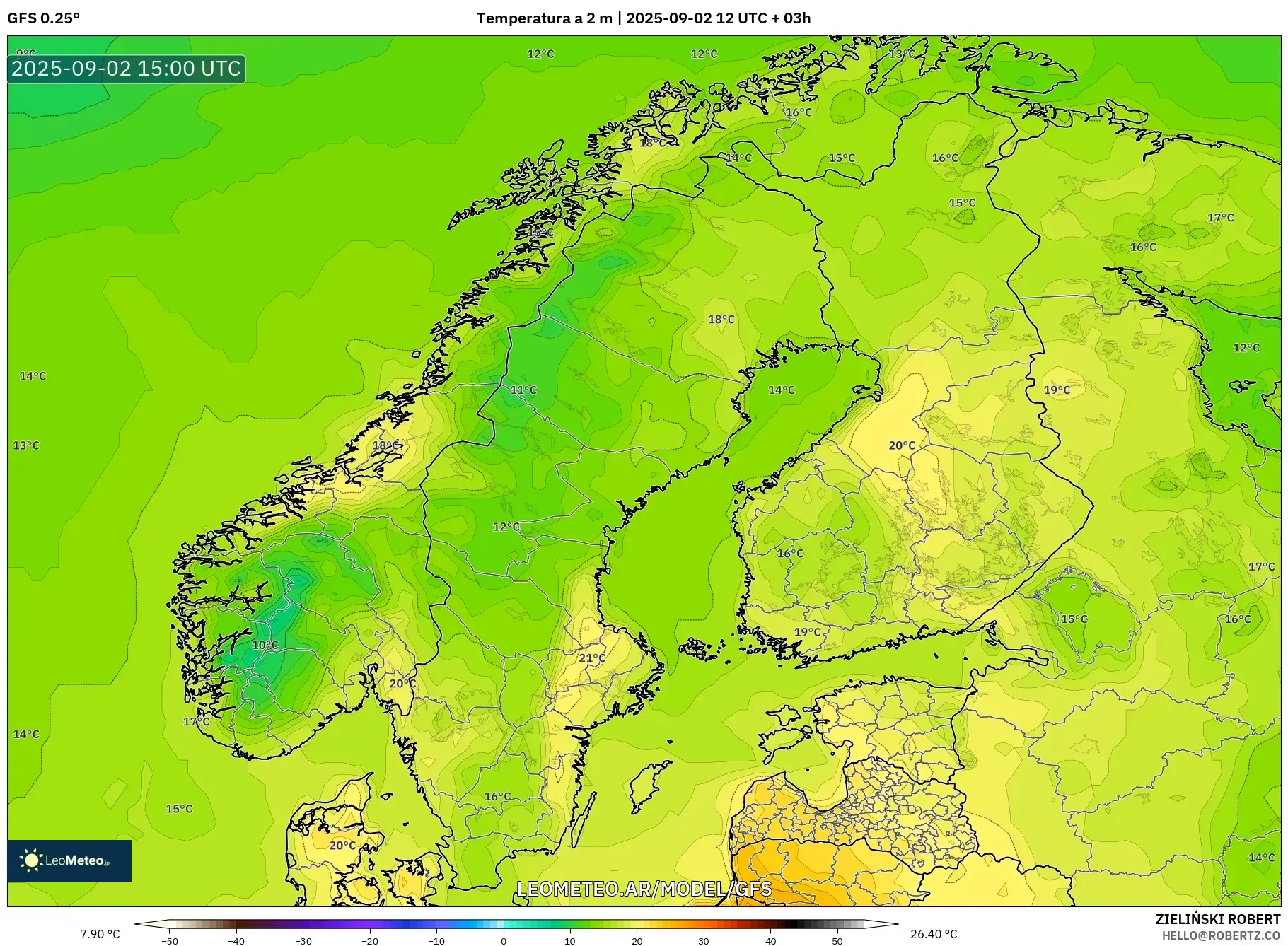 GFS model - Escandinavia, Temperatura a 2 m GFS model - Escandinavia, Temperatura a 2 m