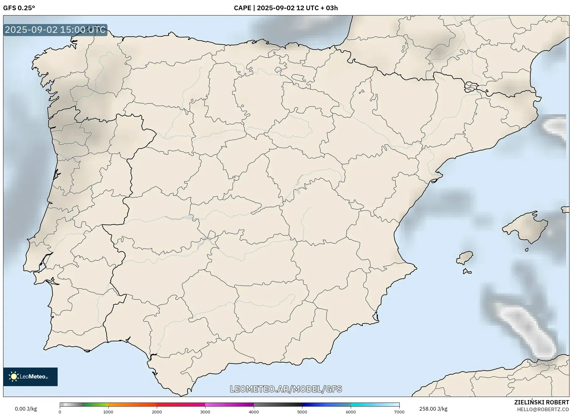 GFS model - España, CAPE GFS model - España, CAPE