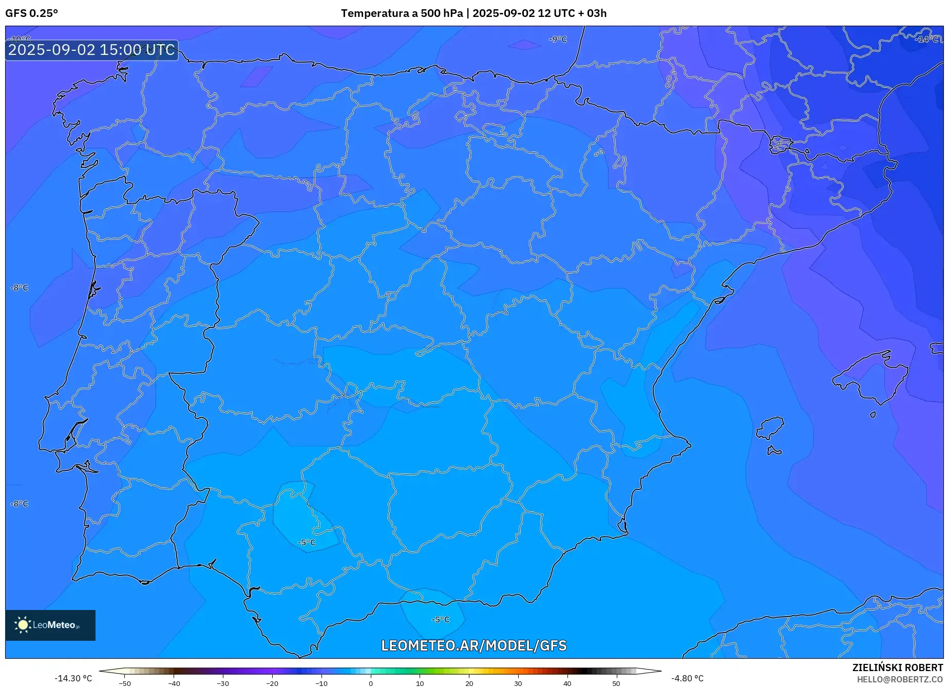 GFS model - España, Temperatura a 500 hPa GFS model - España, Temperatura a 500 hPa