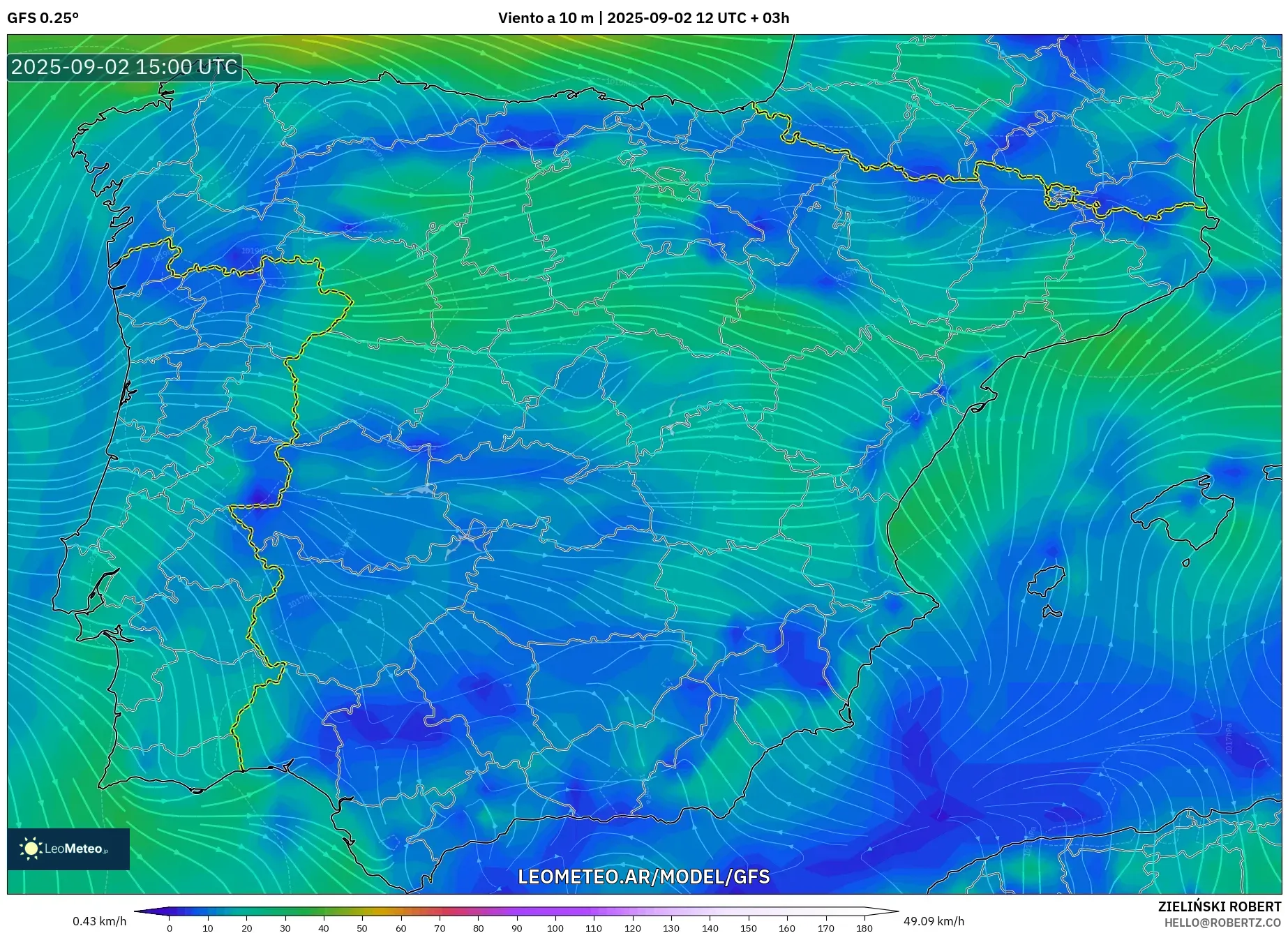 GFS model - España, Viento a 10 m GFS model - España, Viento a 10 m