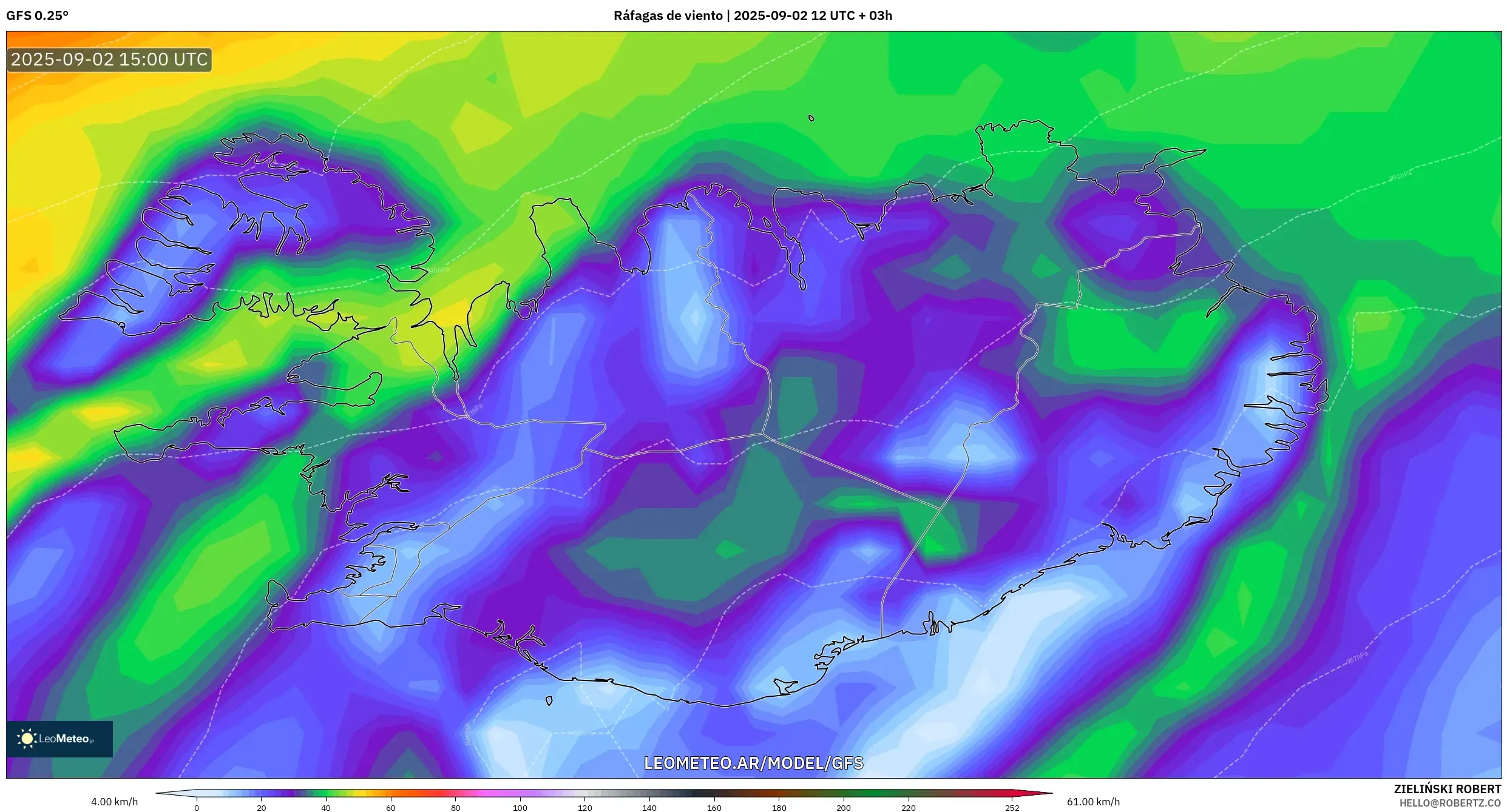 GFS model - Islandia, Ráfagas de viento GFS model - Islandia, Ráfagas de viento