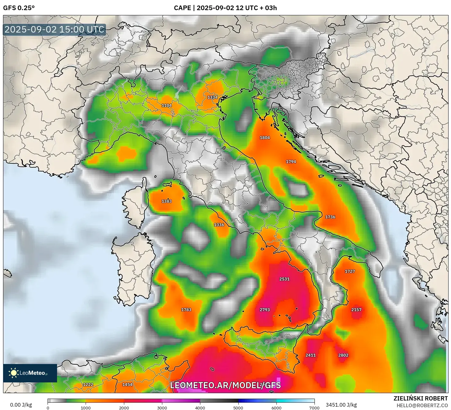 GFS model - Italia, CAPE GFS model - Italia, CAPE
