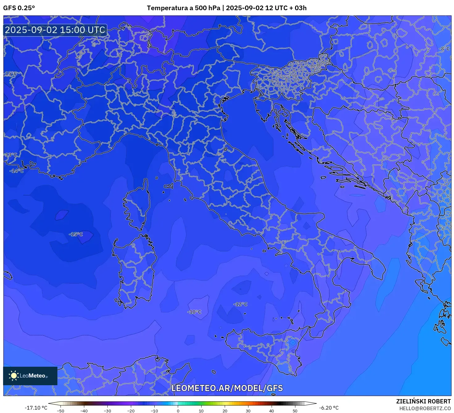 GFS model - Italia, Temperatura a 500 hPa GFS model - Italia, Temperatura a 500 hPa