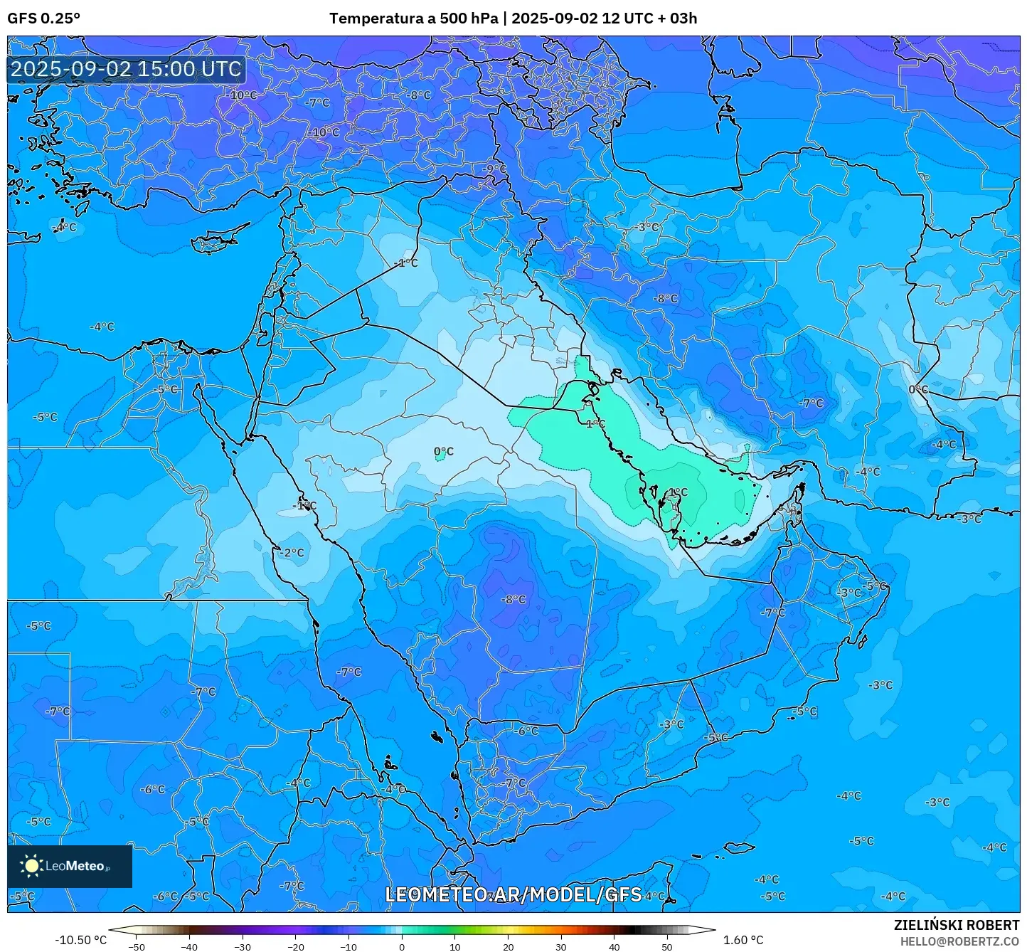 GFS model - Oriente Medio, Temperatura a 500 hPa GFS model - Oriente Medio, Temperatura a 500 hPa