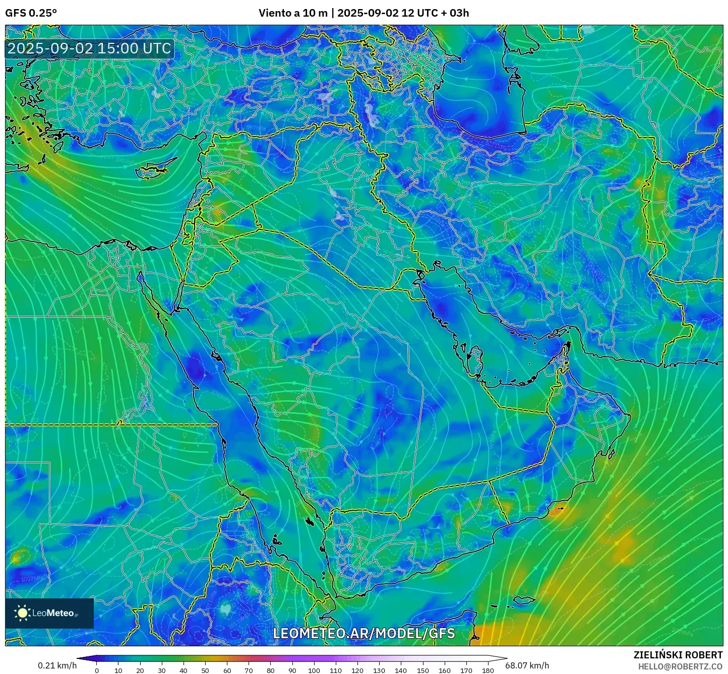 GFS model - Oriente Medio, Viento a 10 m GFS model - Oriente Medio, Viento a 10 m