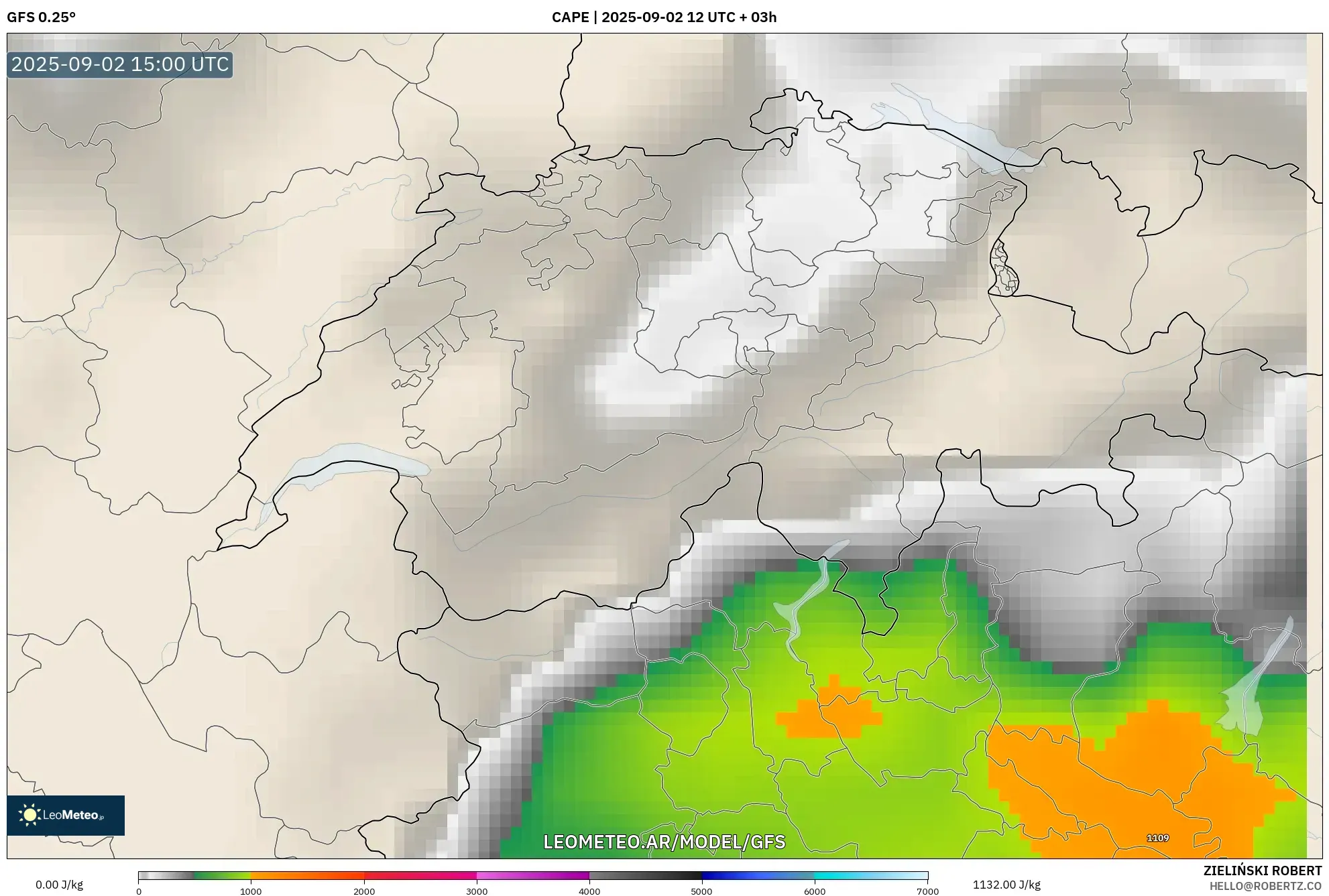 GFS model - Suiza, CAPE GFS model - Suiza, CAPE