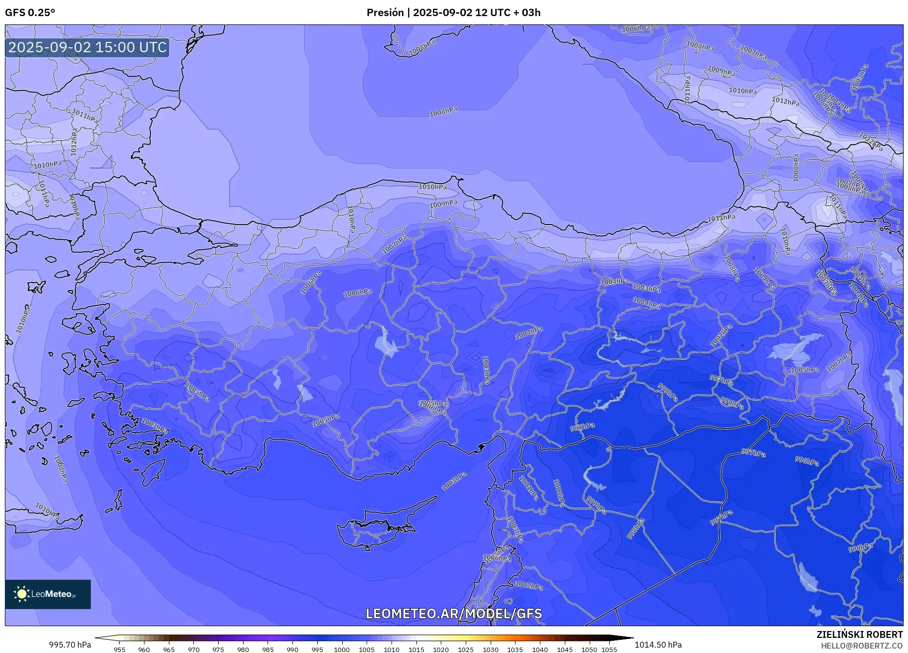 GFS model - Turquía, Presión GFS model - Turquía, Presión