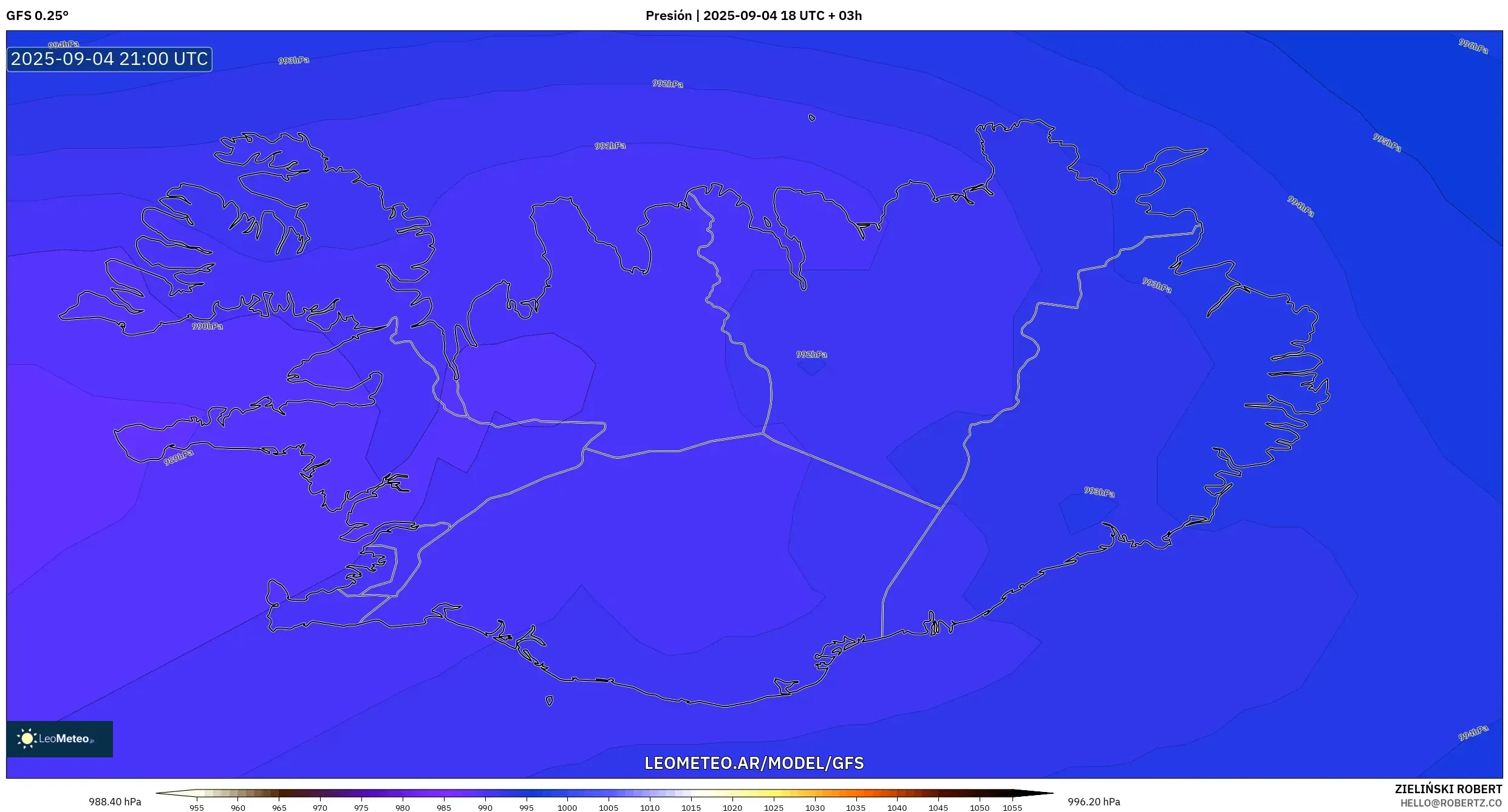 GFS model - Islandia, Presión GFS model - Islandia, Presión