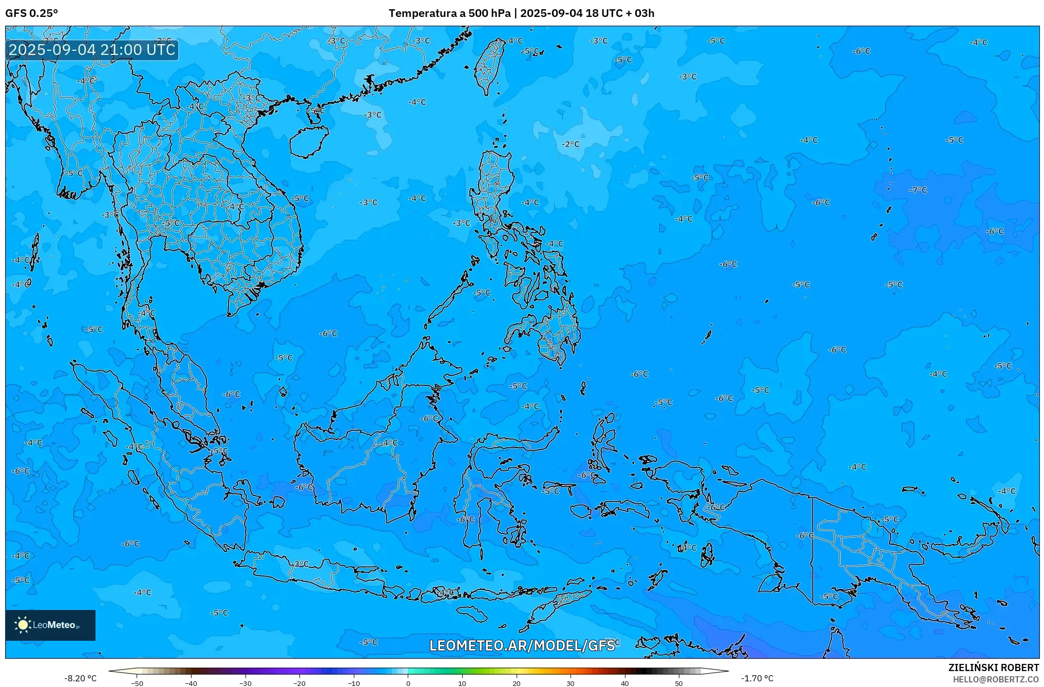 GFS model - Sudeste Asiático, Temperatura a 500 hPa