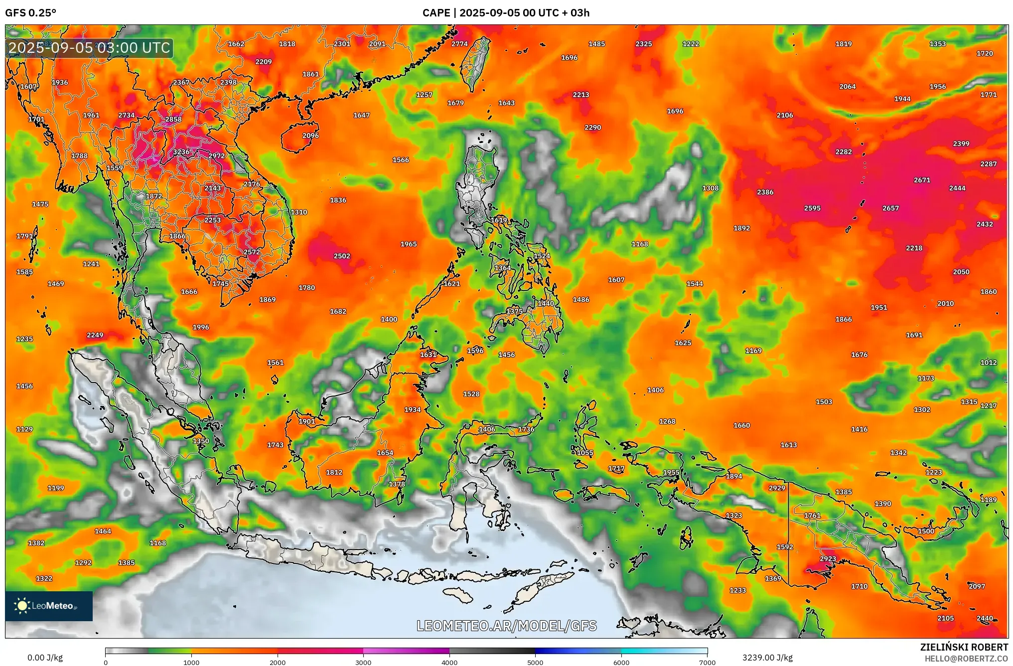 GFS model - Sudeste Asiático, CAPE GFS model - Sudeste Asiático, CAPE