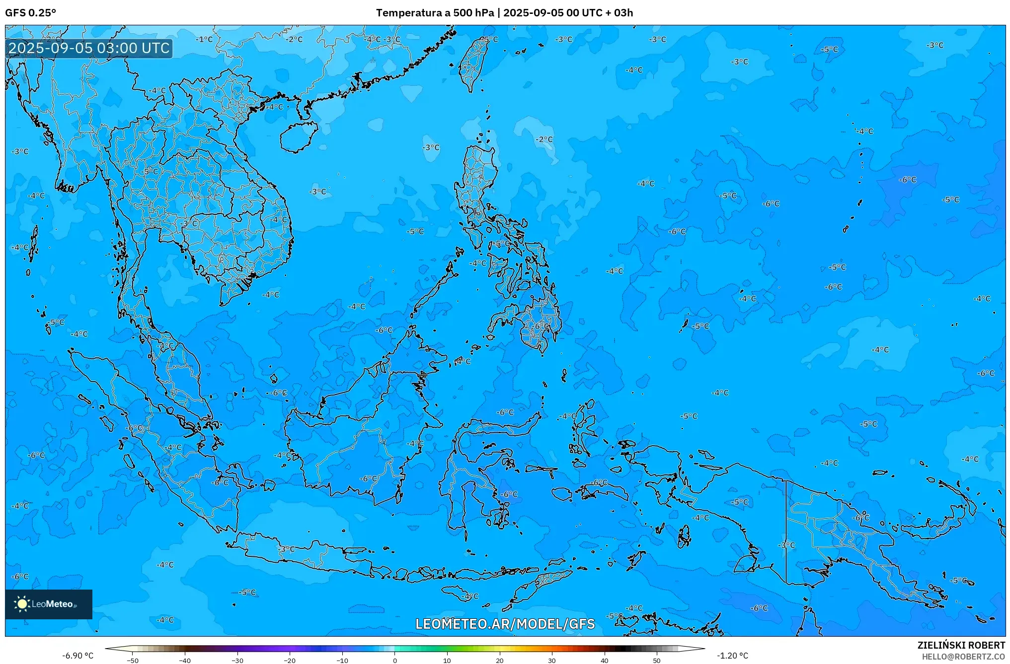 GFS model - Sudeste Asiático, Temperatura a 500 hPa GFS model - Sudeste Asiático, Temperatura a 500 hPa
