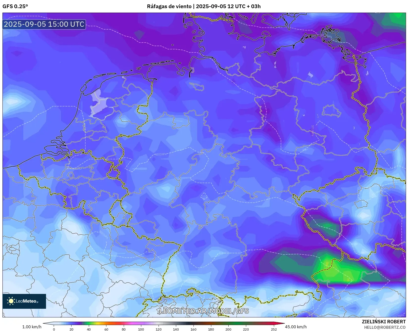 GFS model - Alemania, Ráfagas de viento GFS model - Alemania, Ráfagas de viento