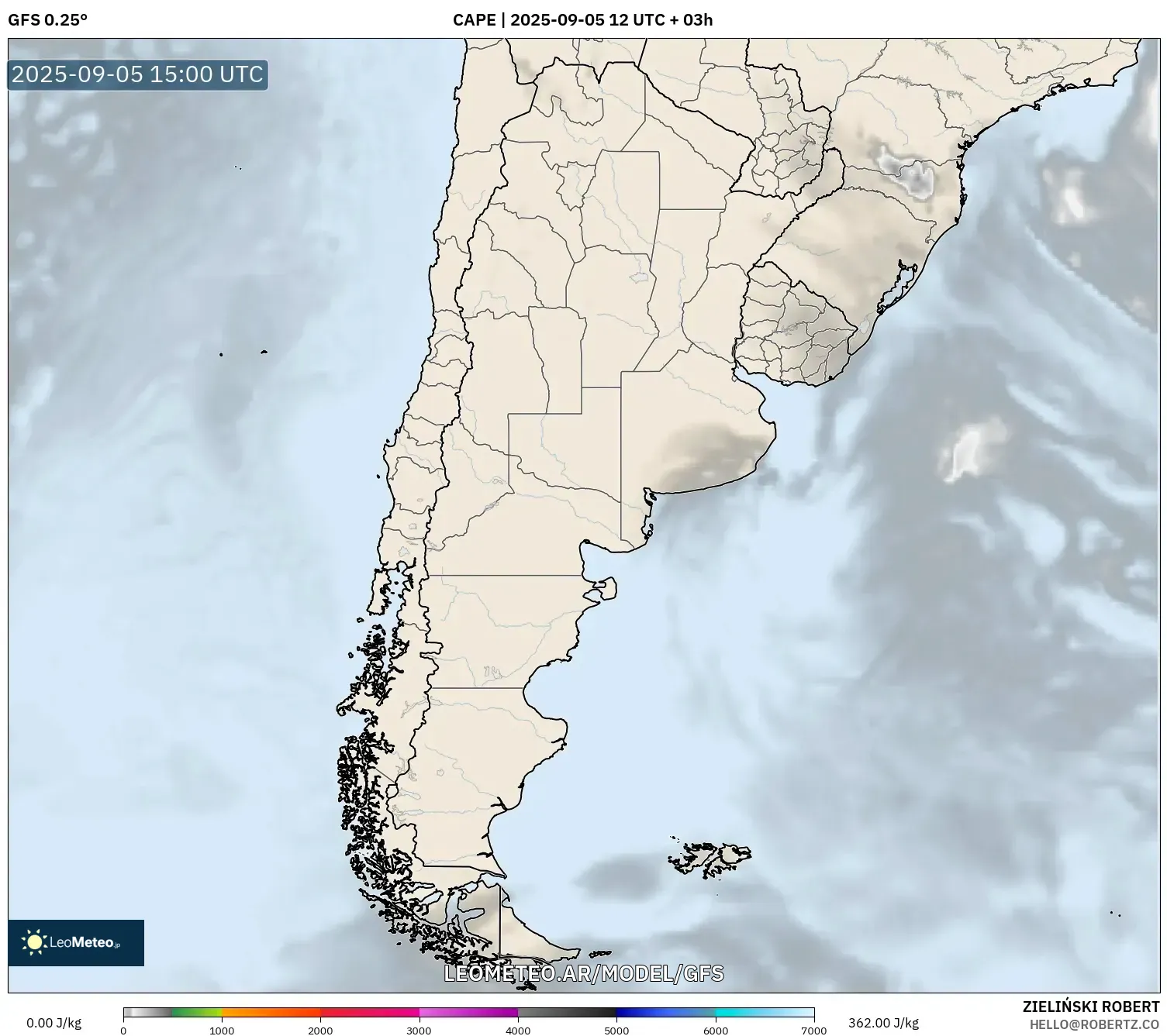 GFS model - Argentina, CAPE GFS model - Argentina, CAPE