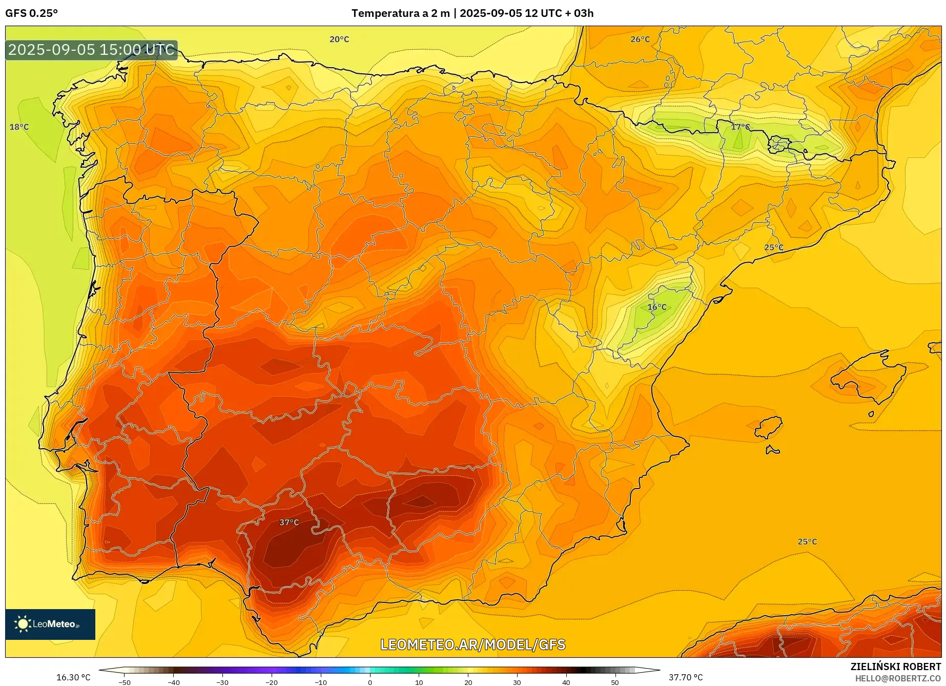 GFS model - España, Temperatura a 2 m