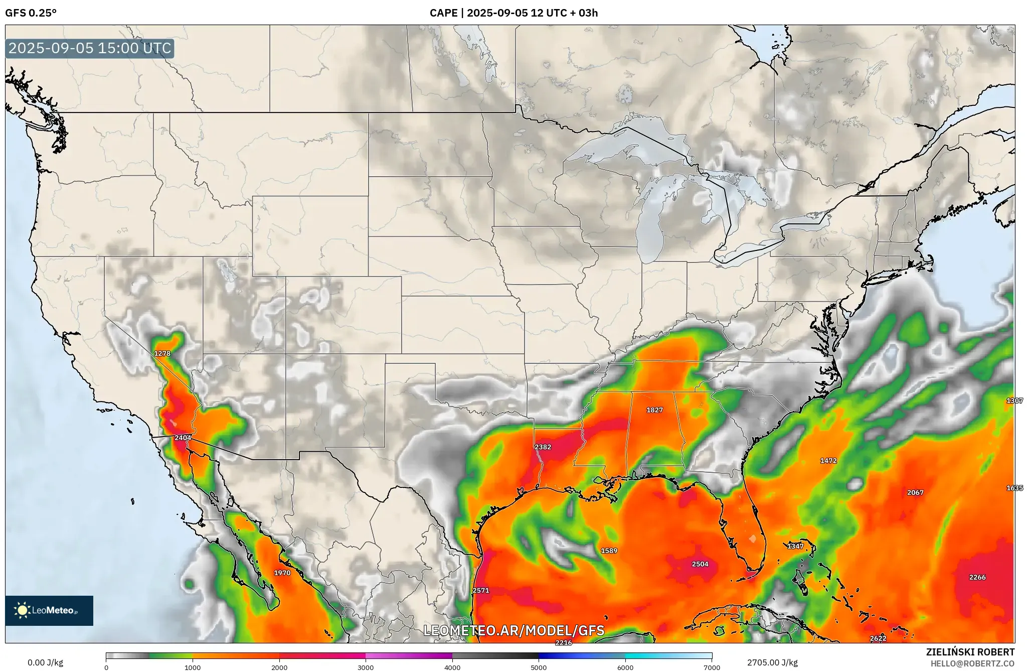 GFS model - Estados Unidos, CAPE
