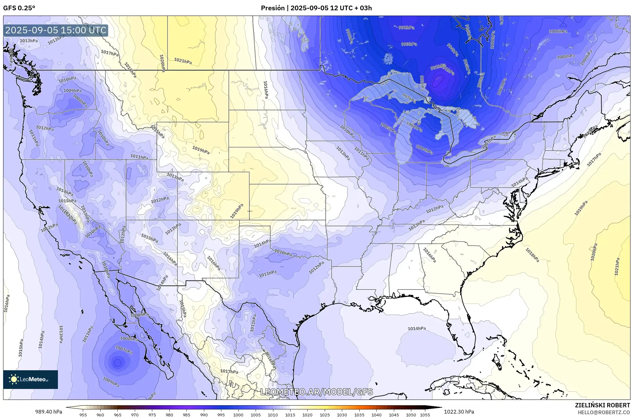 GFS model - Estados Unidos, Presión