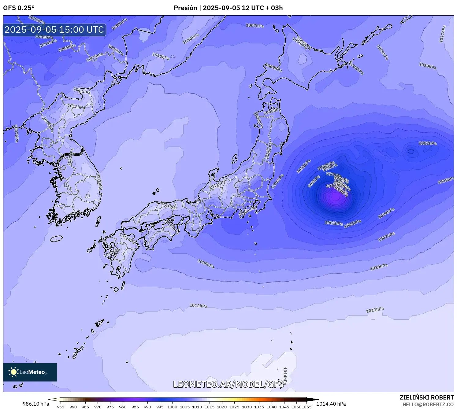 GFS model - Japón, Presión GFS model - Japón, Presión