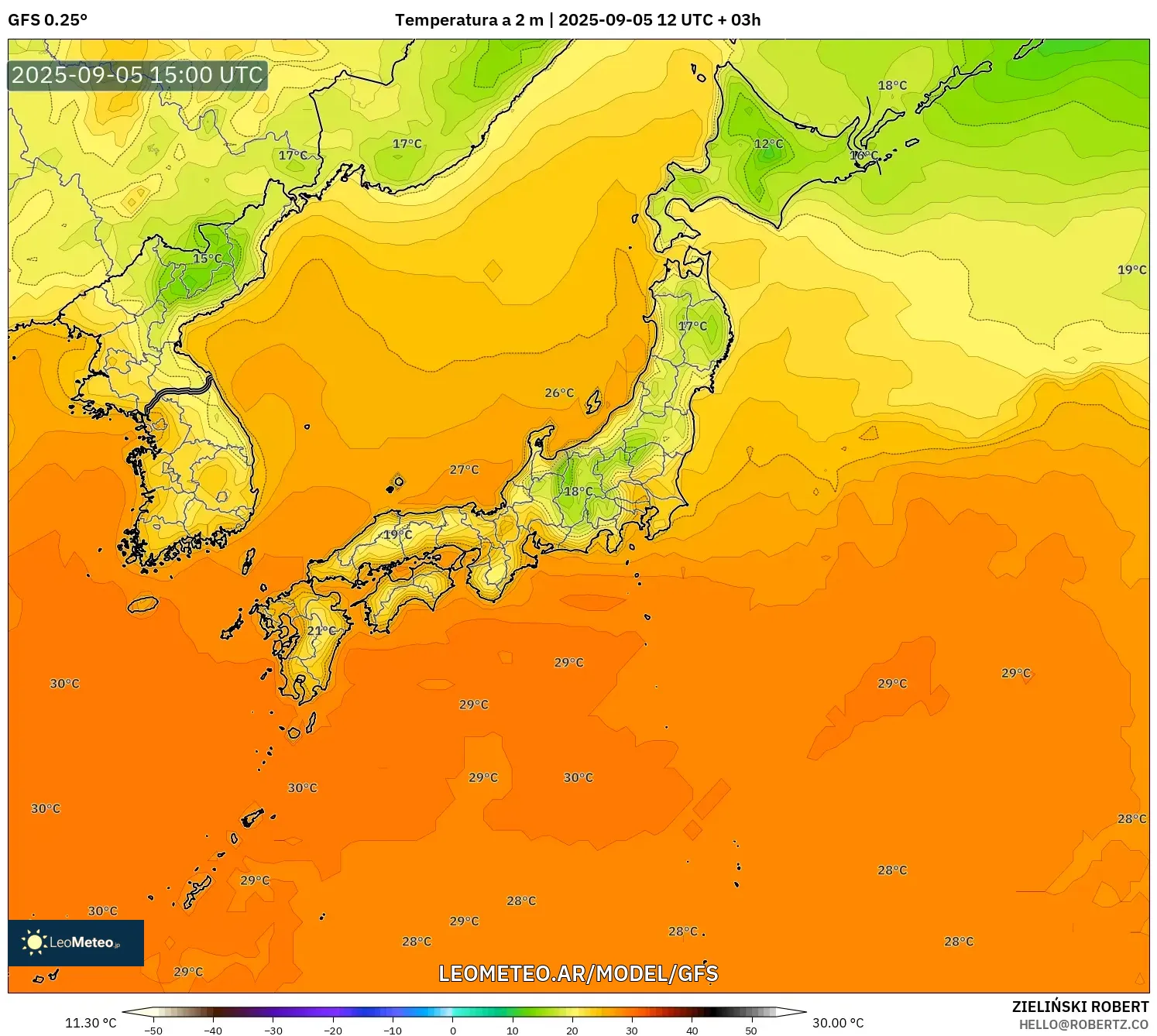GFS model - Japón, Temperatura a 2 m GFS model - Japón, Temperatura a 2 m