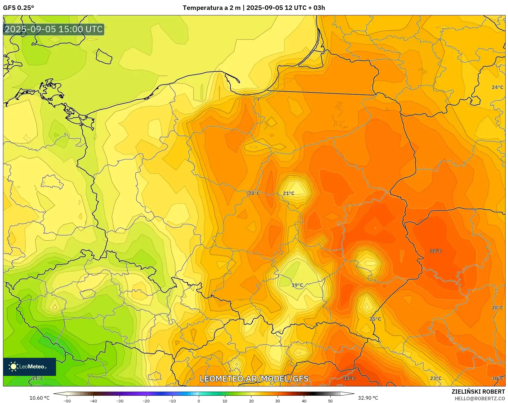 GFS model - Polonia, Temperatura a 2 m GFS model - Polonia, Temperatura a 2 m