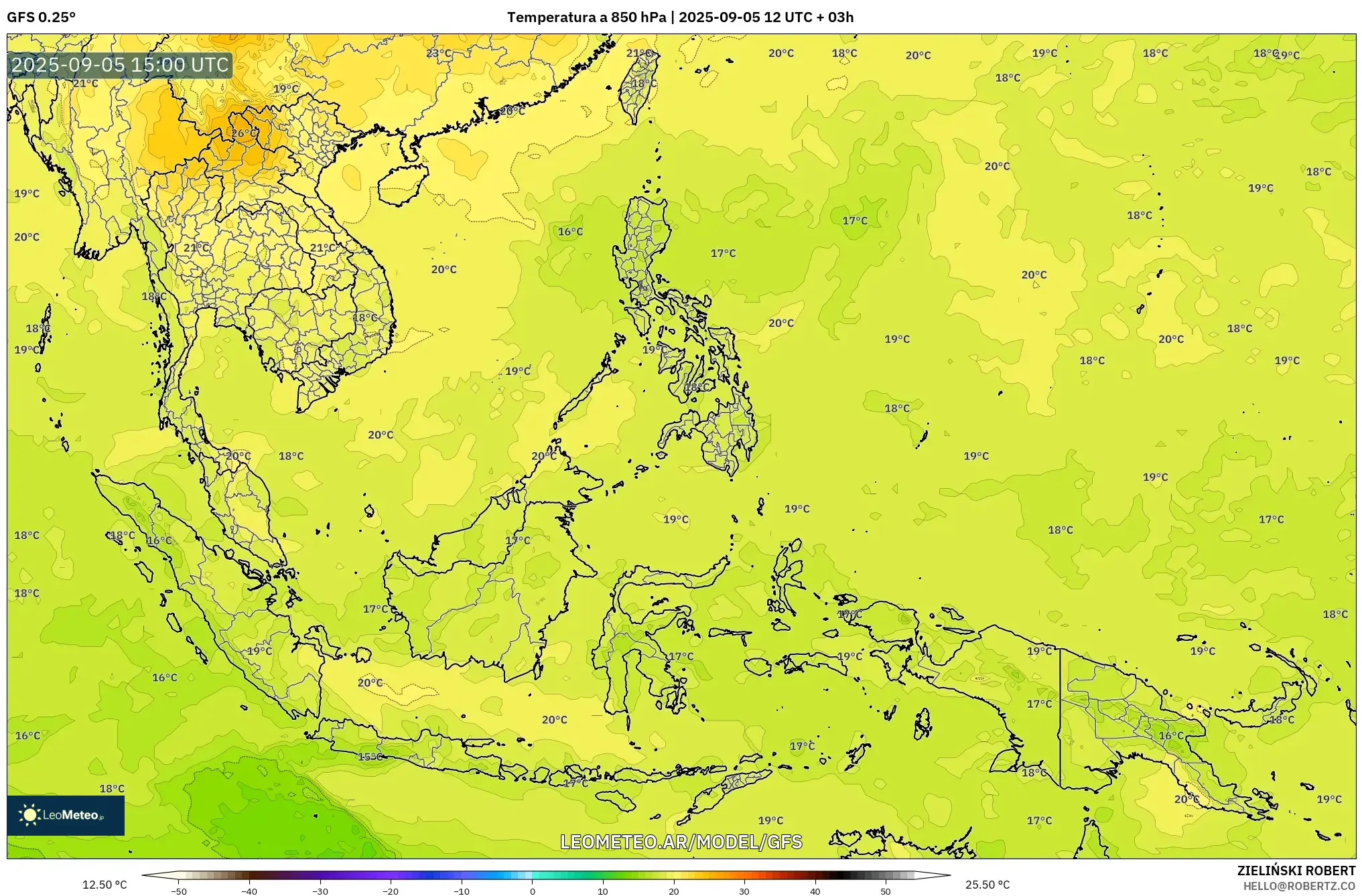 GFS model - Sudeste Asiático, Temperatura a 850 hPa GFS model - Sudeste Asiático, Temperatura a 850 hPa