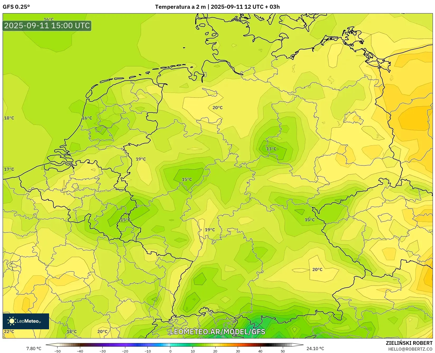GFS model - Alemania, Temperatura a 2 m GFS model - Alemania, Temperatura a 2 m