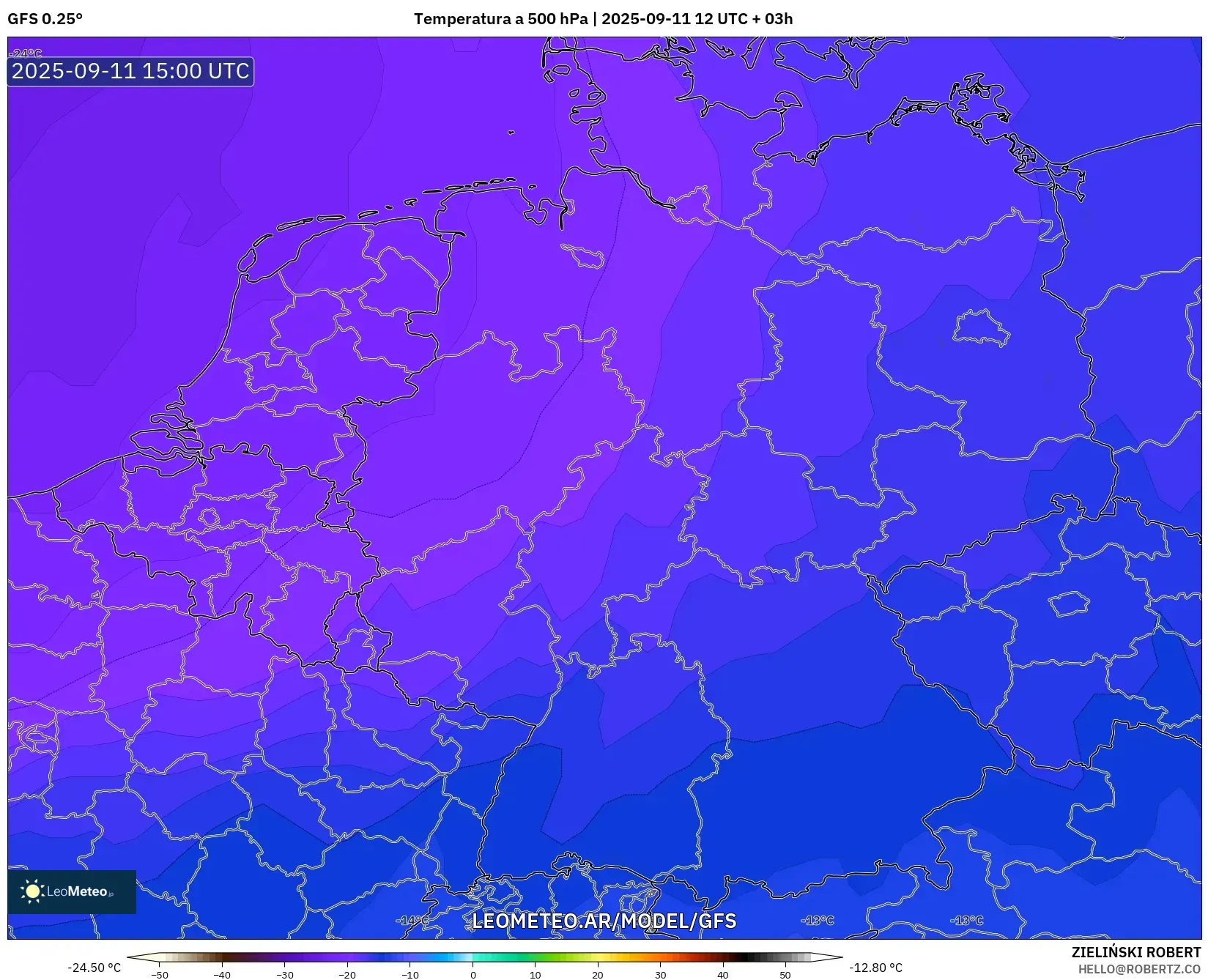 GFS model - Alemania, Temperatura a 500 hPa