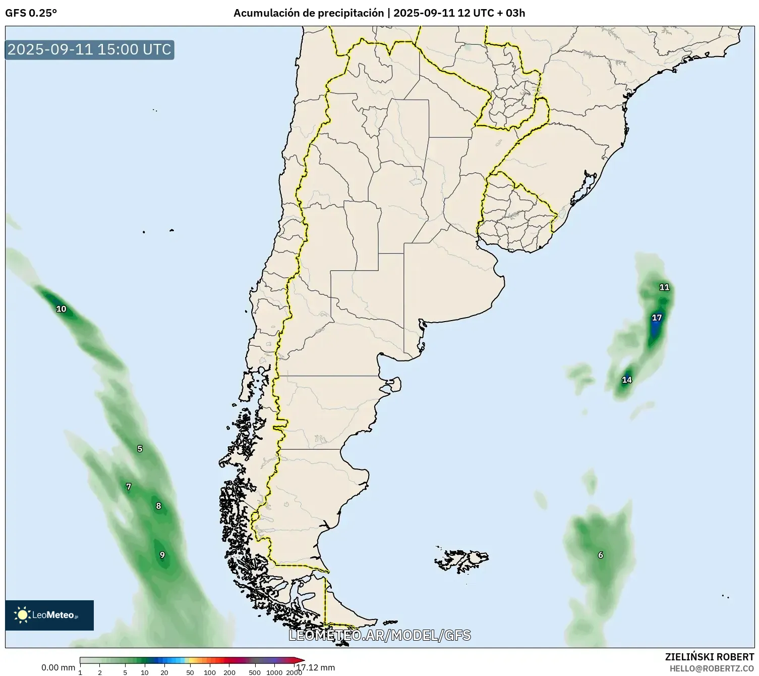 GFS model - Argentina, Acumulación de precipitación