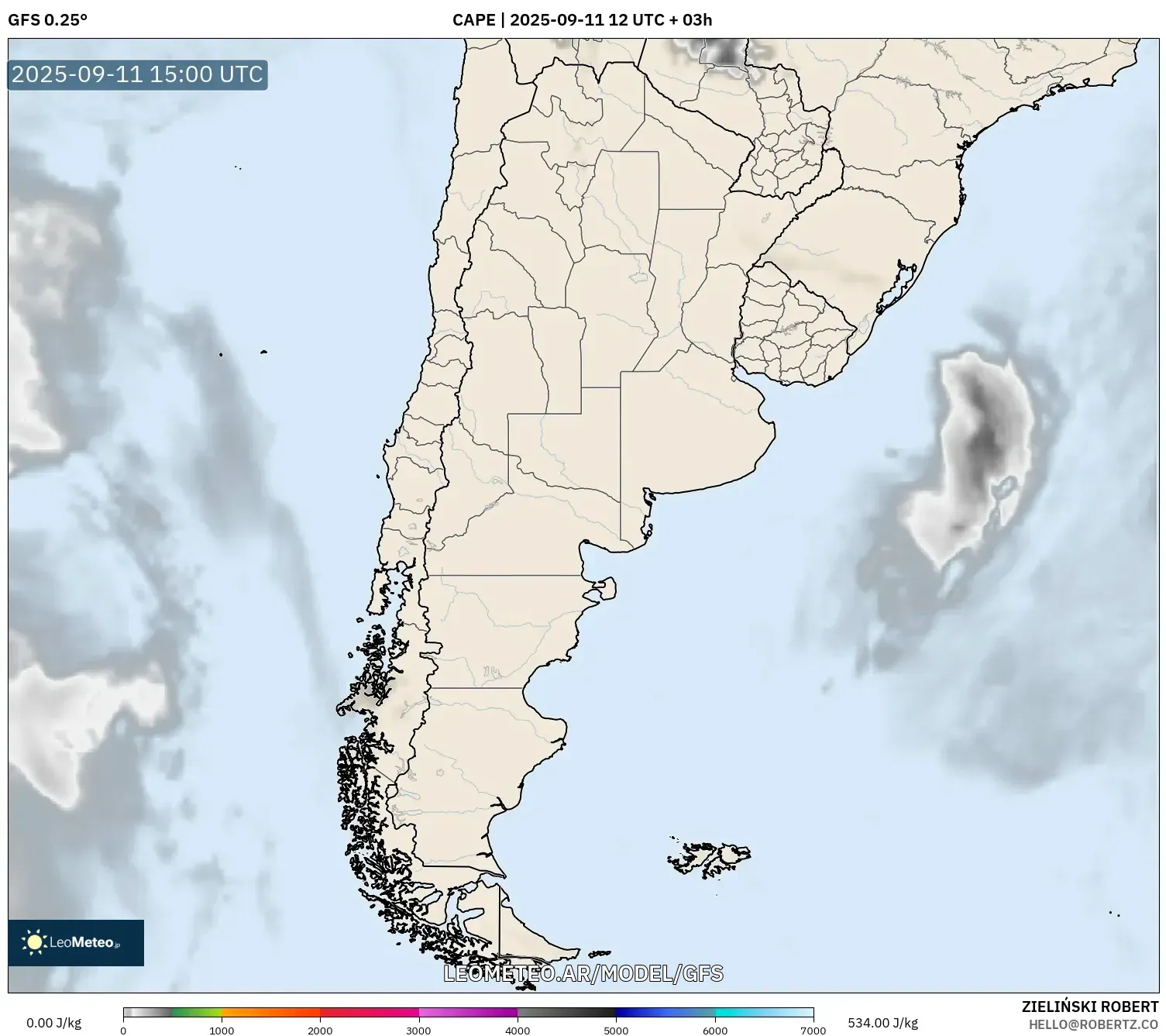 GFS model - Argentina, CAPE