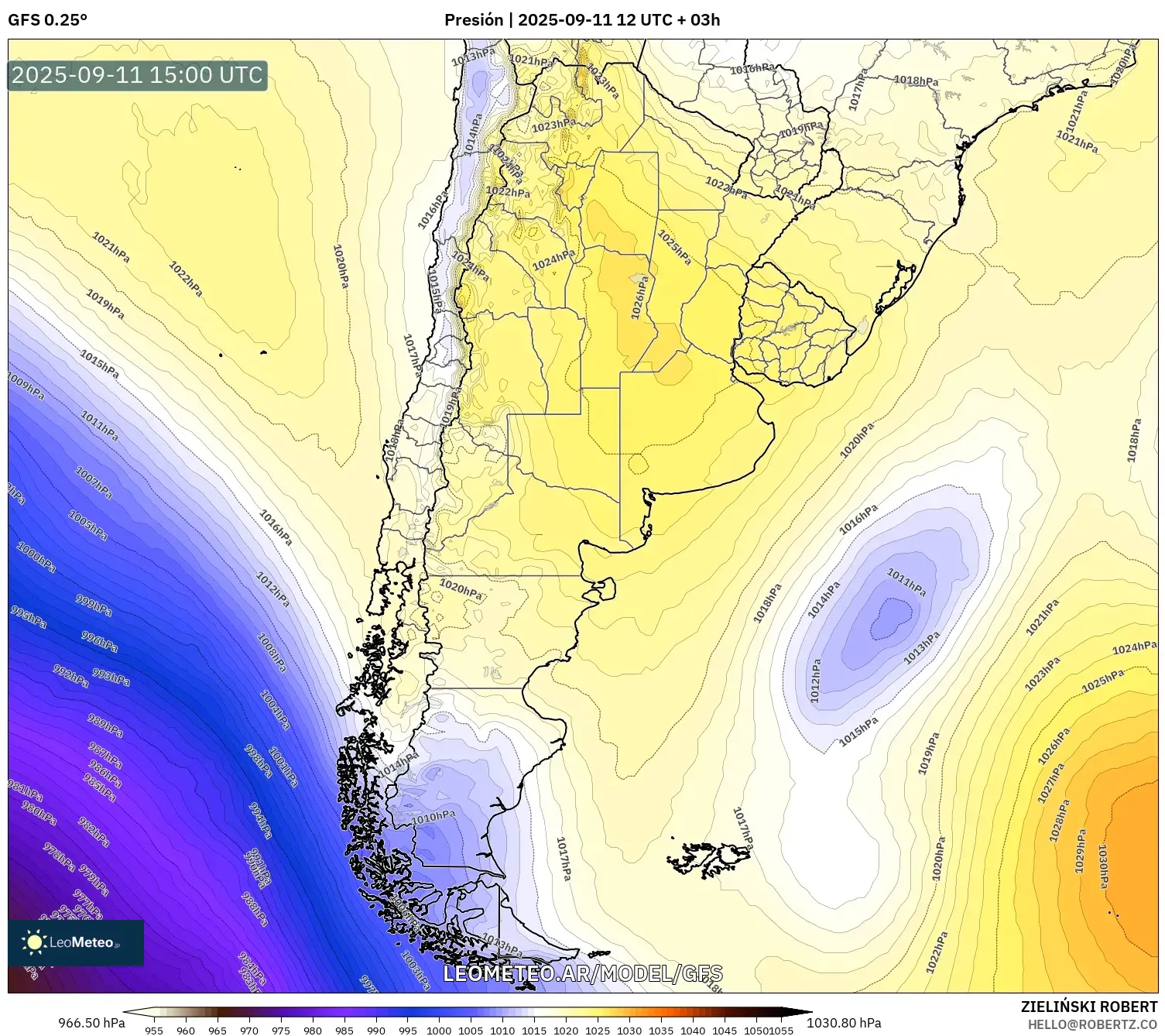 GFS model - Argentina, Presión GFS model - Argentina, Presión