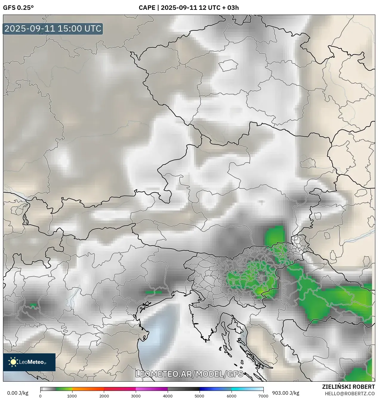 GFS model - Austria, CAPE GFS model - Austria, CAPE