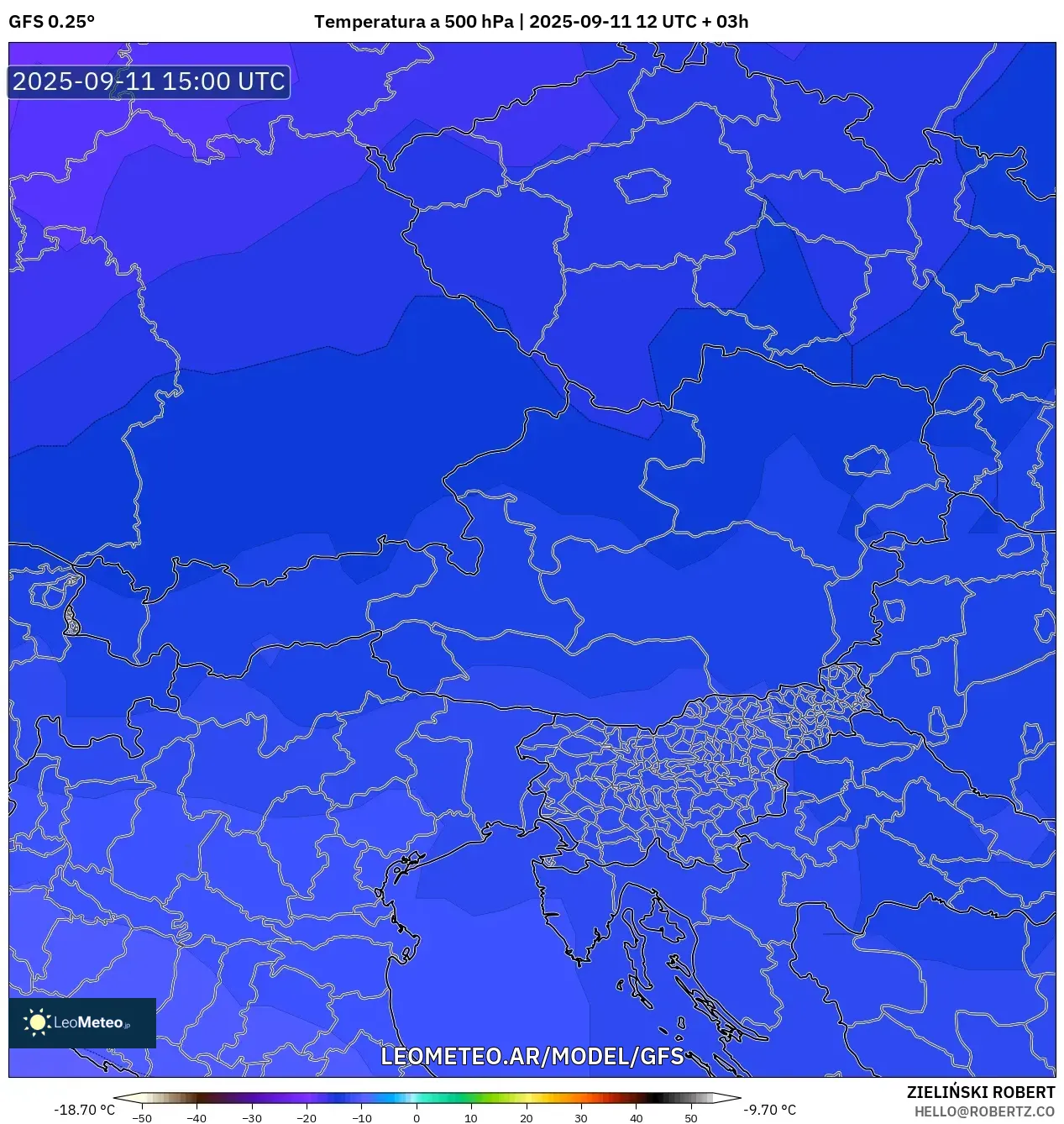 GFS model - Austria, Temperatura a 500 hPa