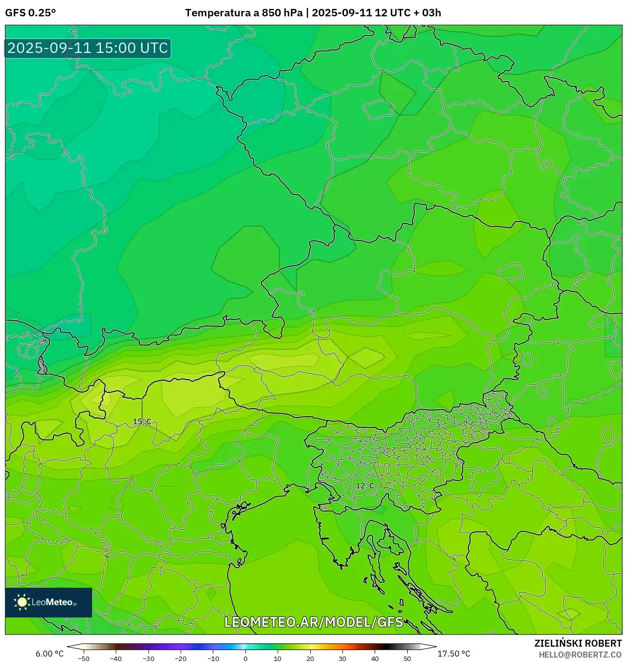 GFS model - Austria, Temperatura a 850 hPa