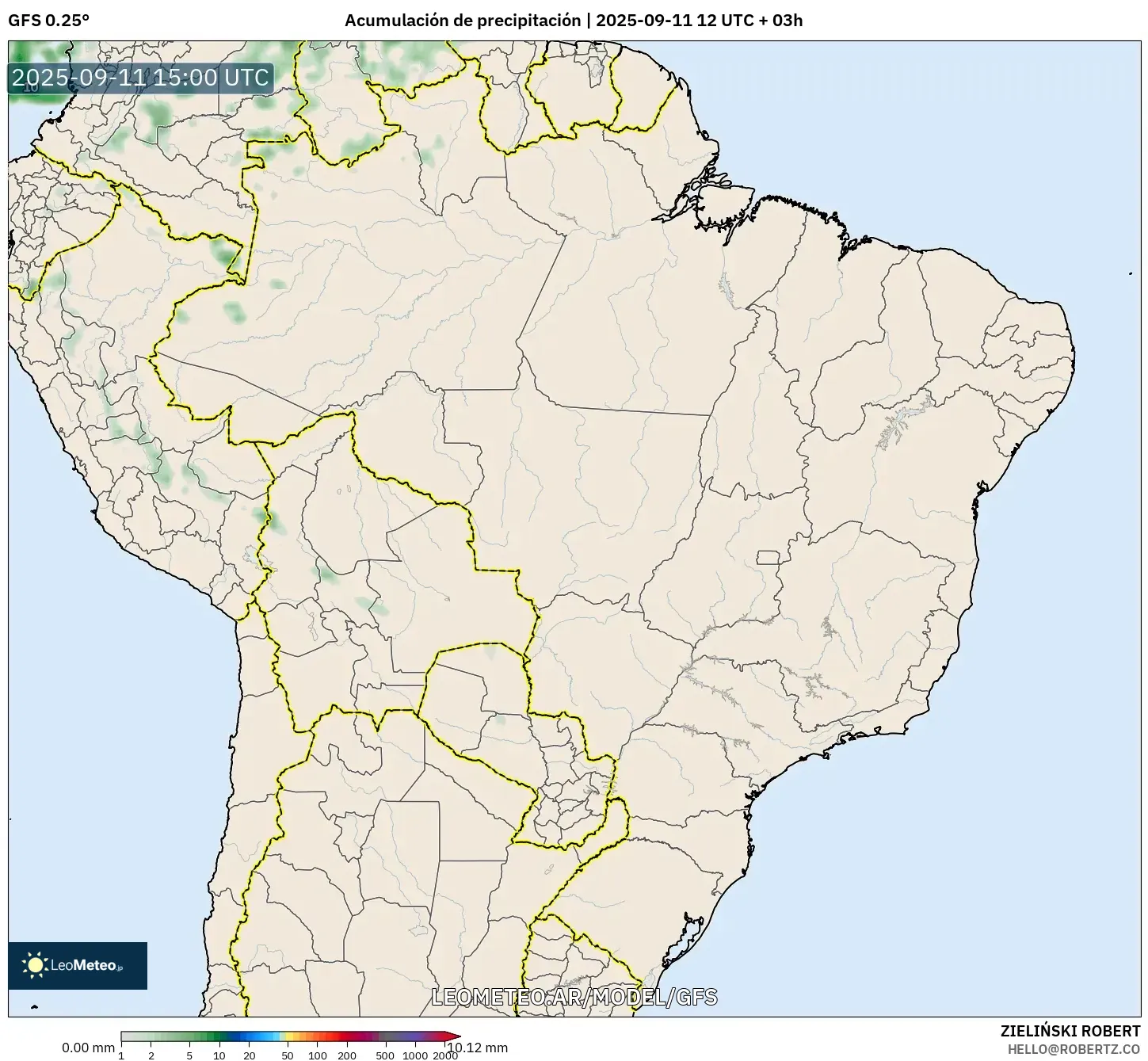 GFS model - Brasil, Acumulación de precipitación GFS model - Brasil, Acumulación de precipitación