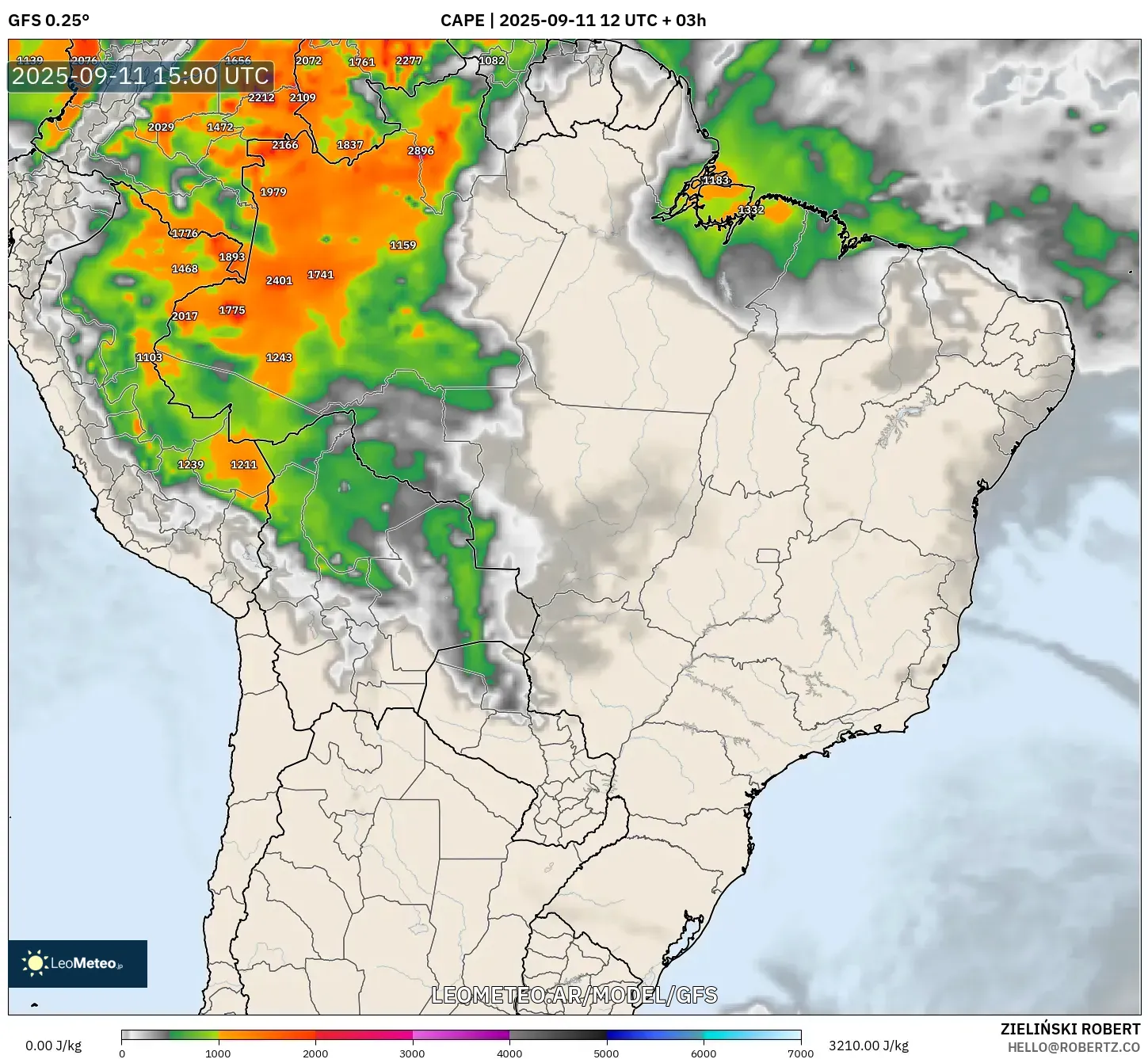 GFS model - Brasil, CAPE