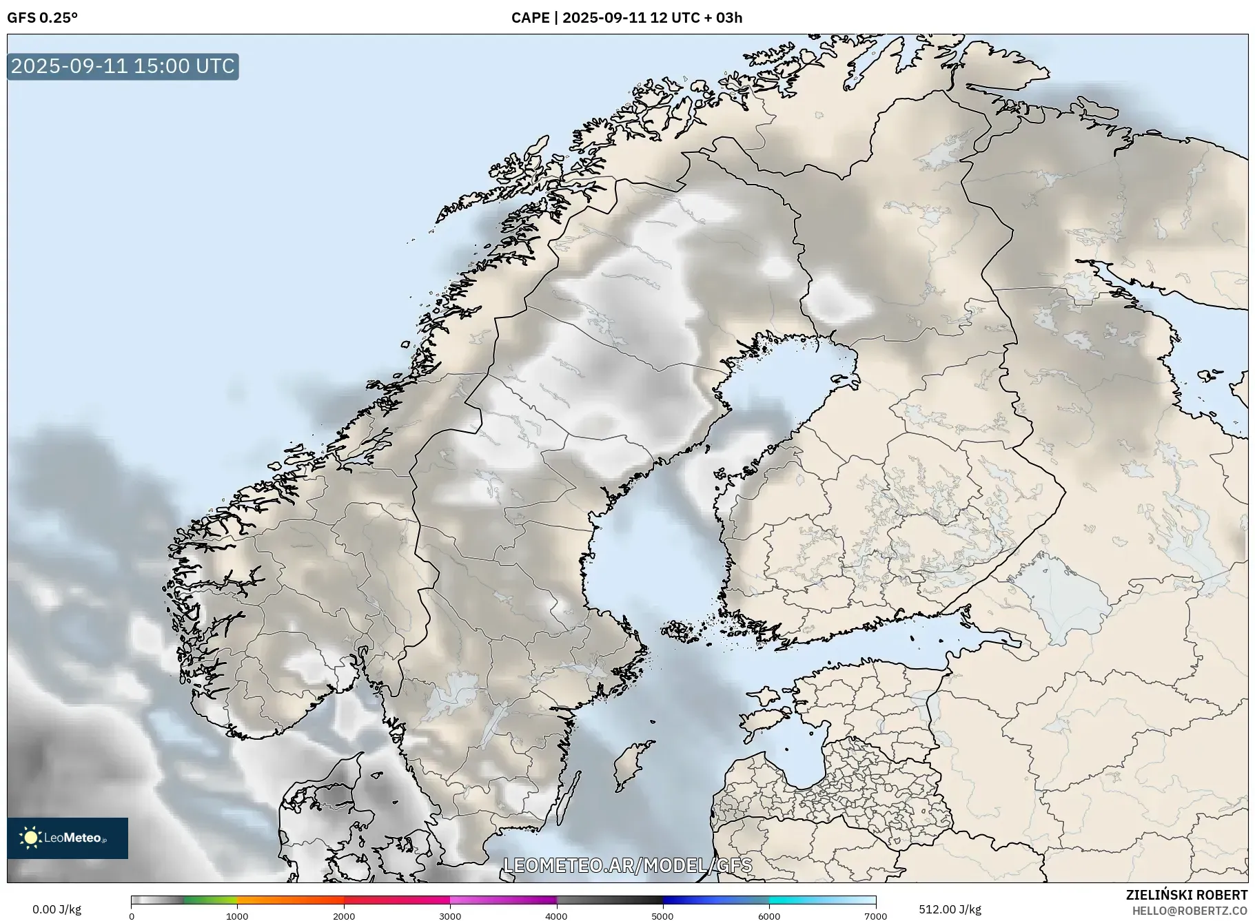 GFS model - Escandinavia, CAPE