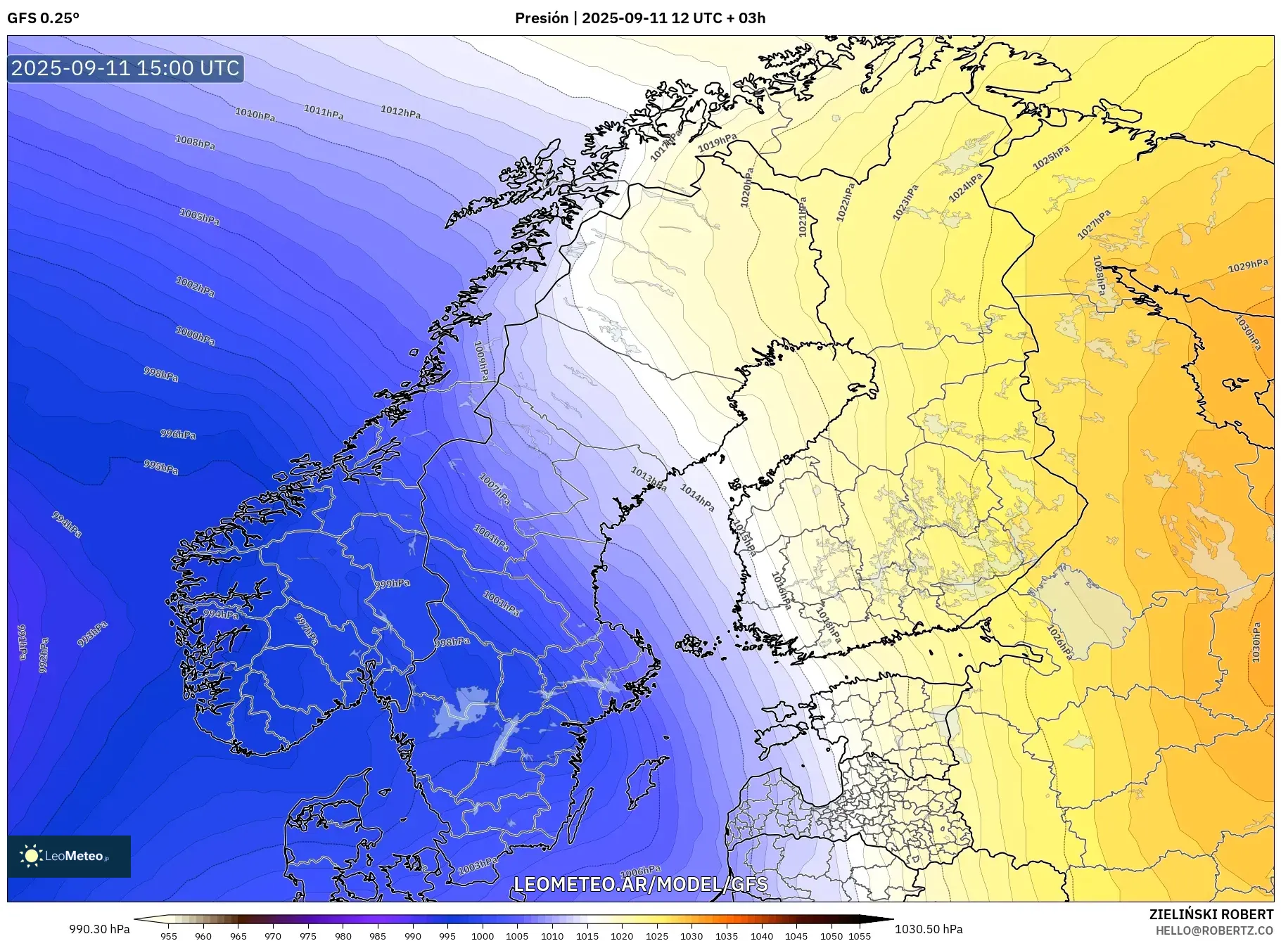 GFS model - Escandinavia, Presión