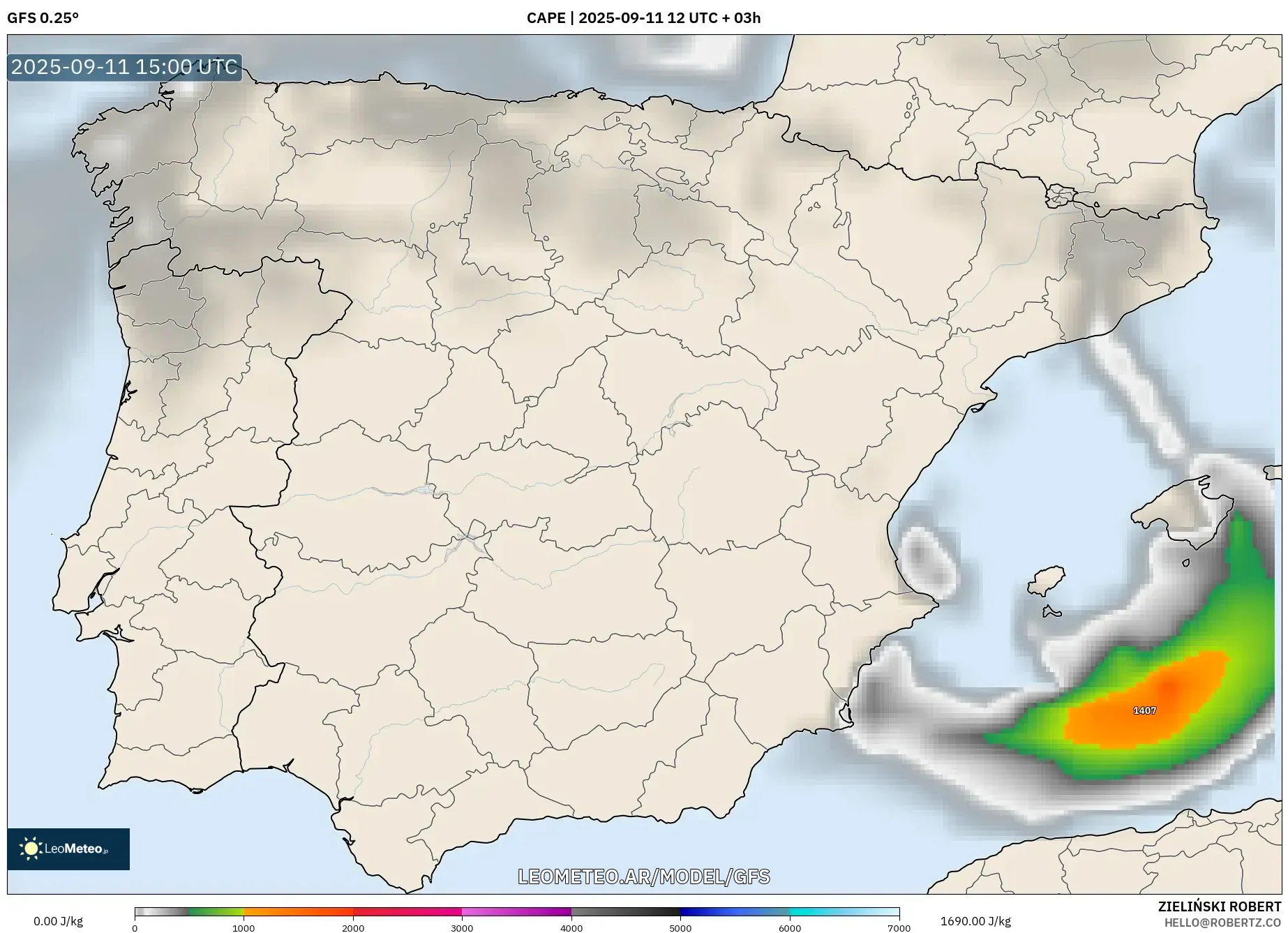 GFS model - España, CAPE GFS model - España, CAPE