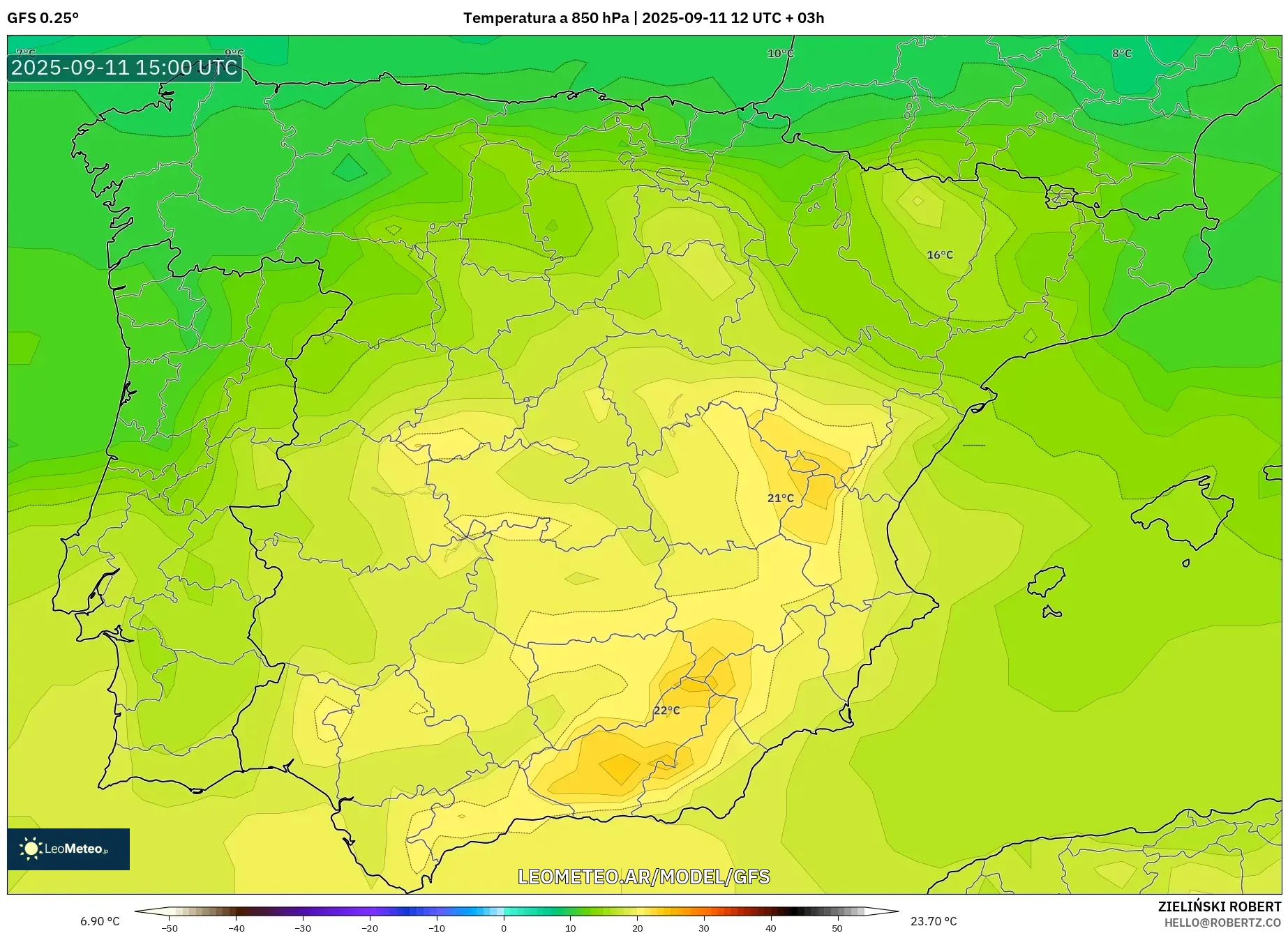 GFS model - España, Temperatura a 850 hPa