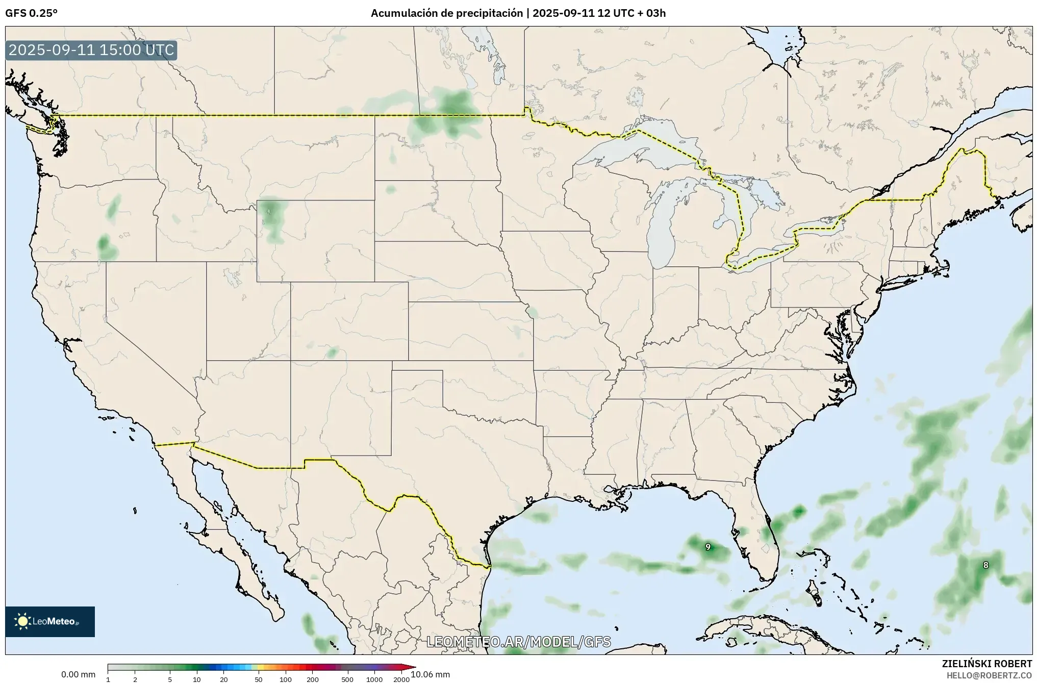 GFS model - Estados Unidos, Acumulación de precipitación