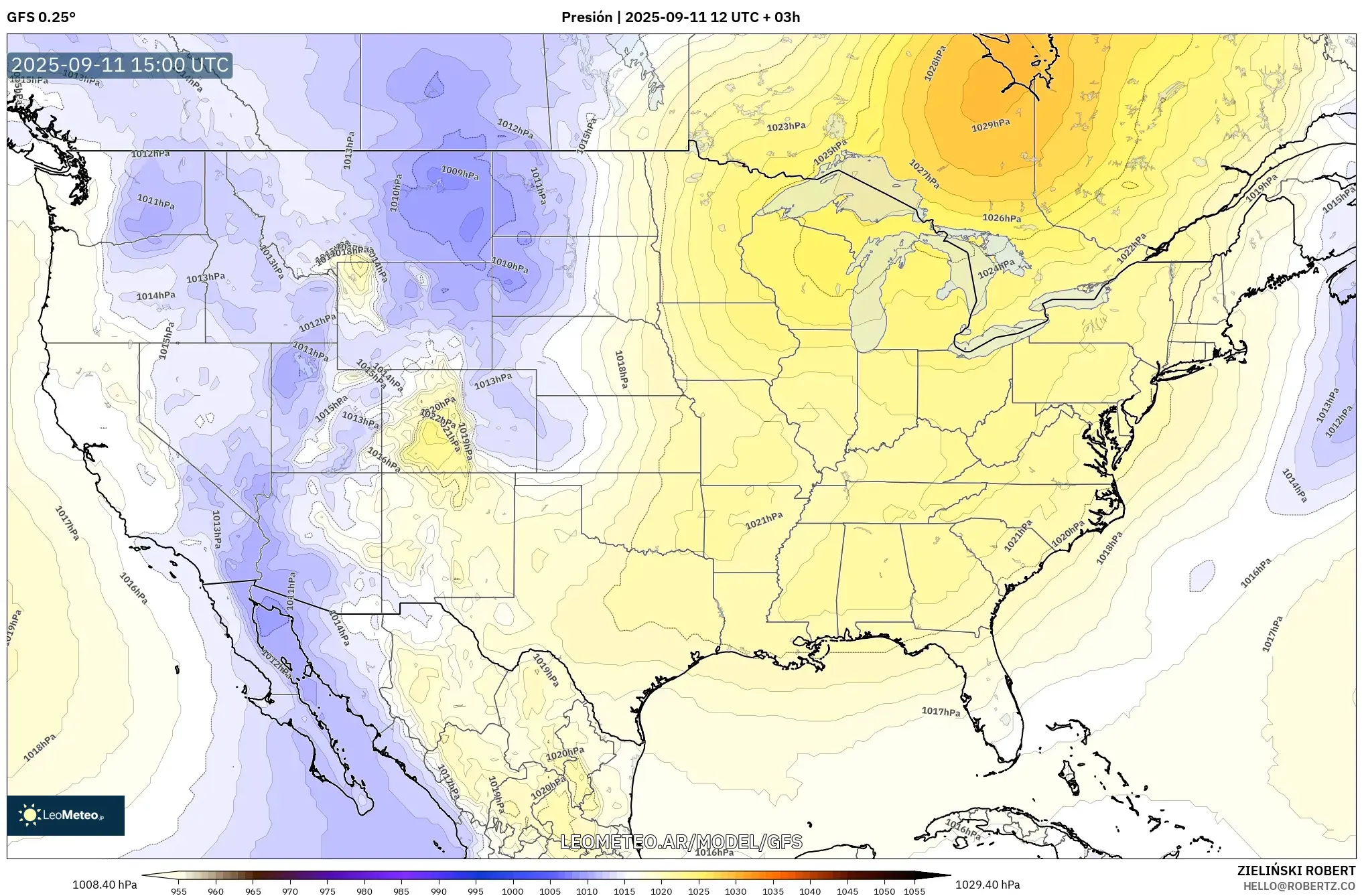 GFS model - Estados Unidos, Presión