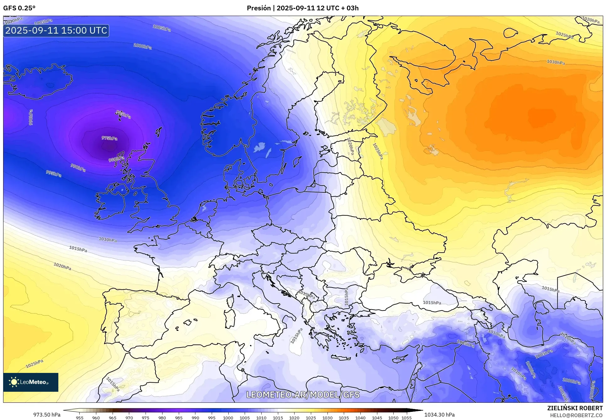GFS model - Europa, Presión
