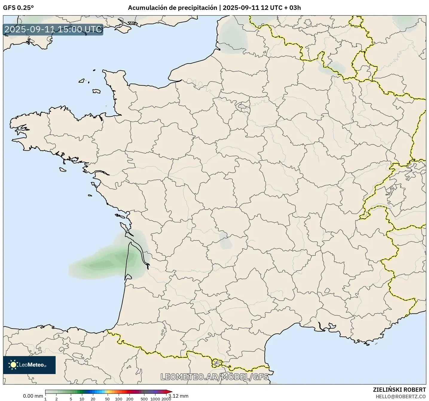 GFS model - Francia, Acumulación de precipitación