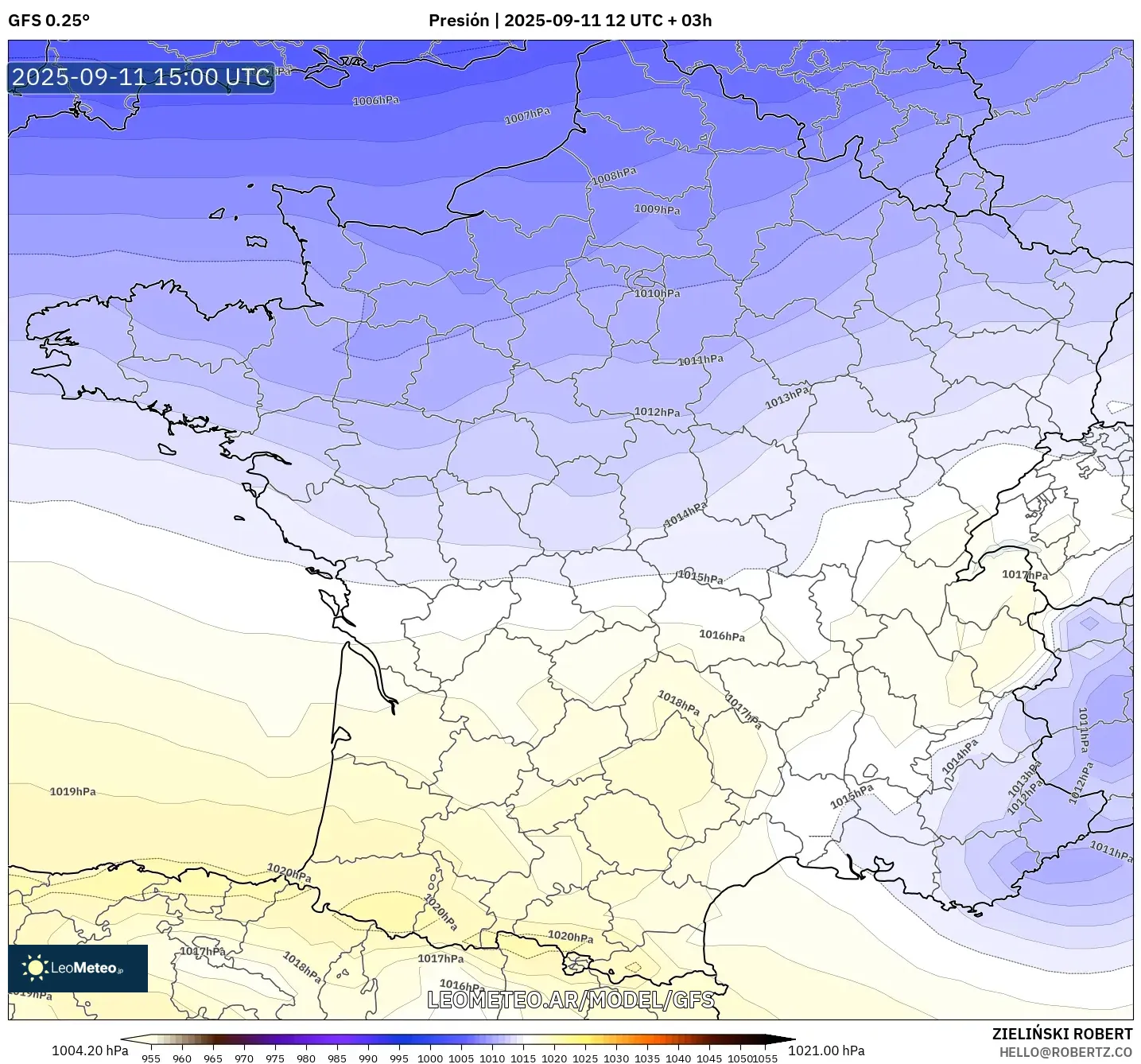 GFS model - Francia, Presión GFS model - Francia, Presión