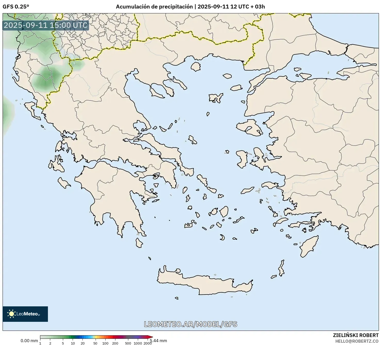 GFS model - Grecia, Acumulación de precipitación