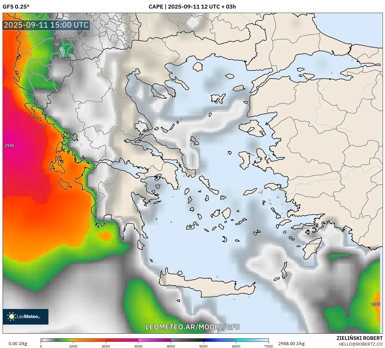 GFS model - Grecia, CAPE GFS model - Grecia, CAPE