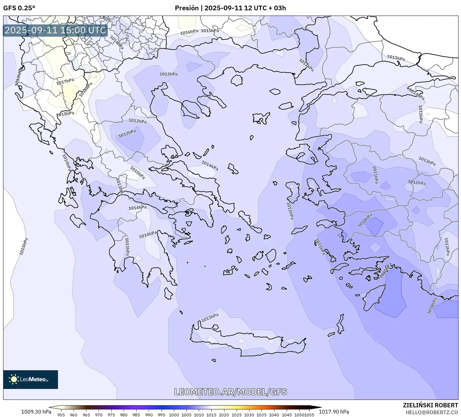 GFS model - Grecia, Presión