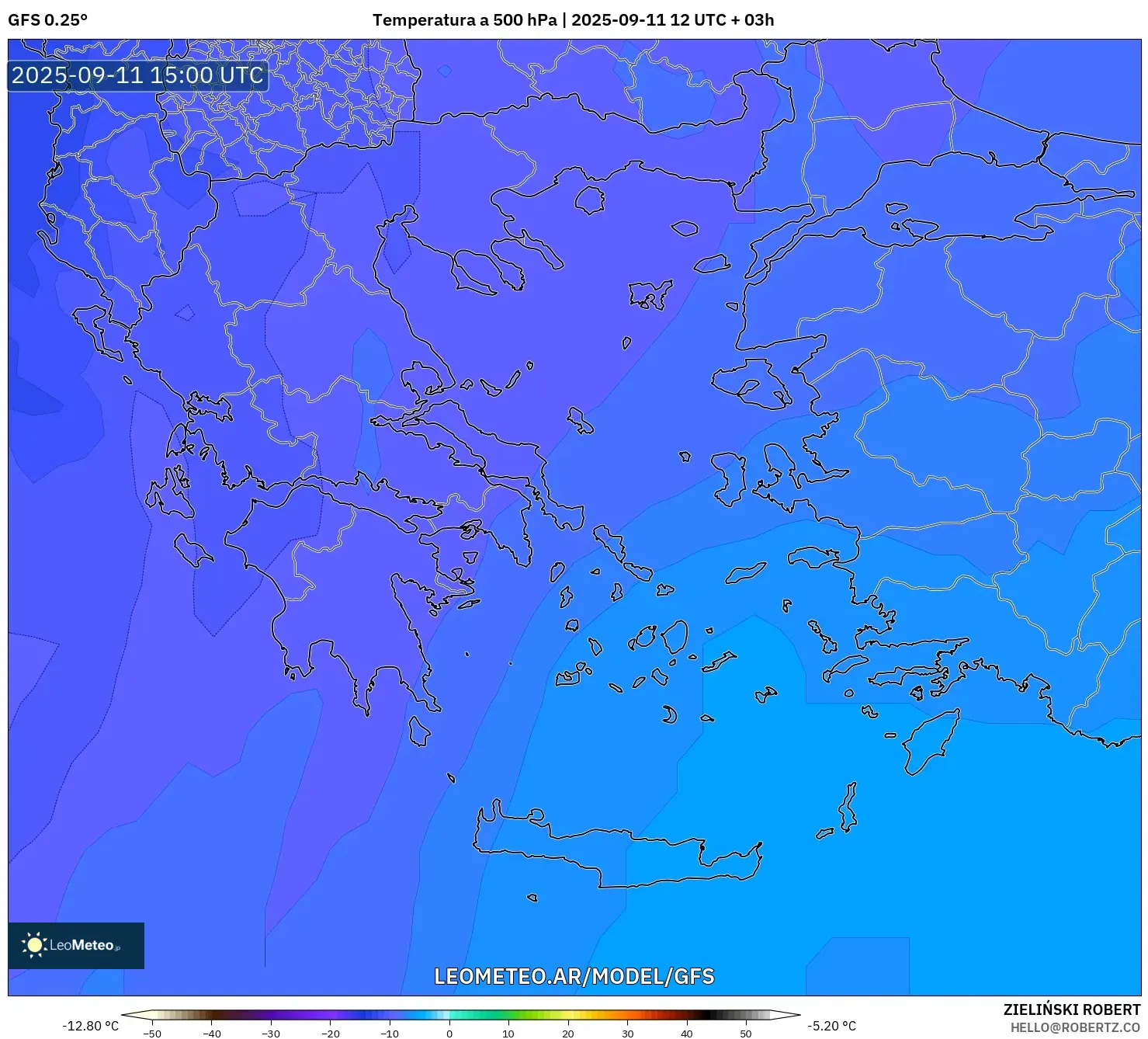 GFS model - Grecia, Temperatura a 500 hPa